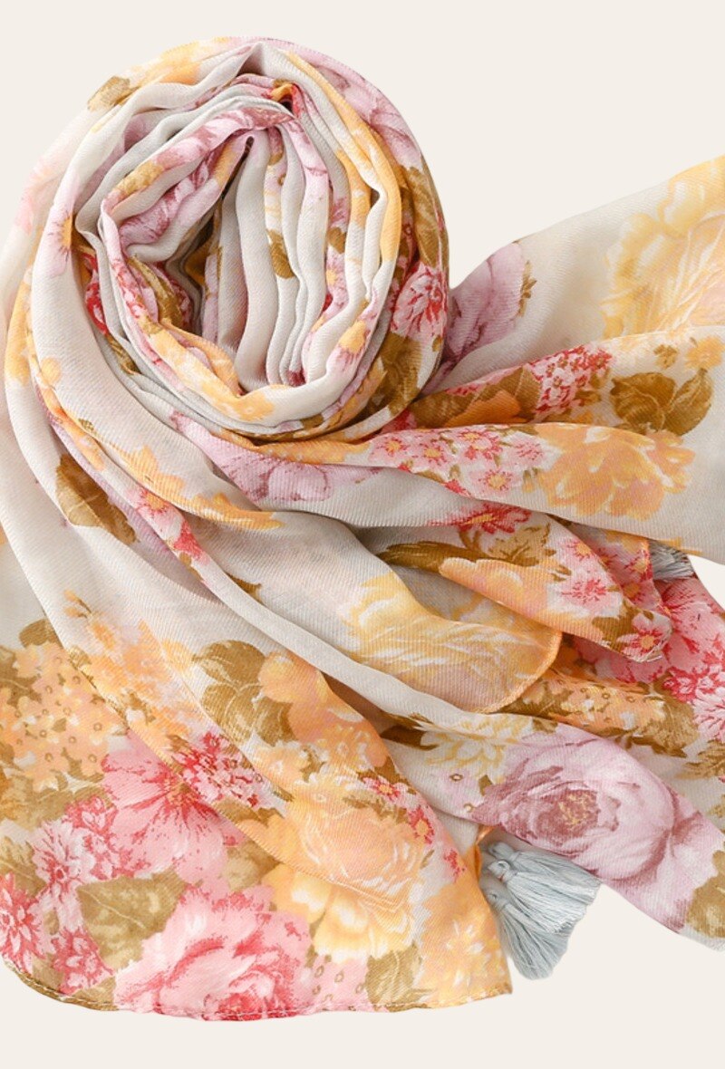 Grossiste Sandy Paris - Foulard imprime avec pompons