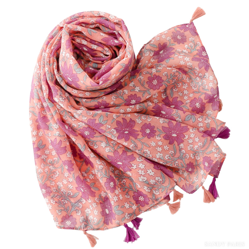 Wholesaler Sandy Paris - Printed scarf with pompons