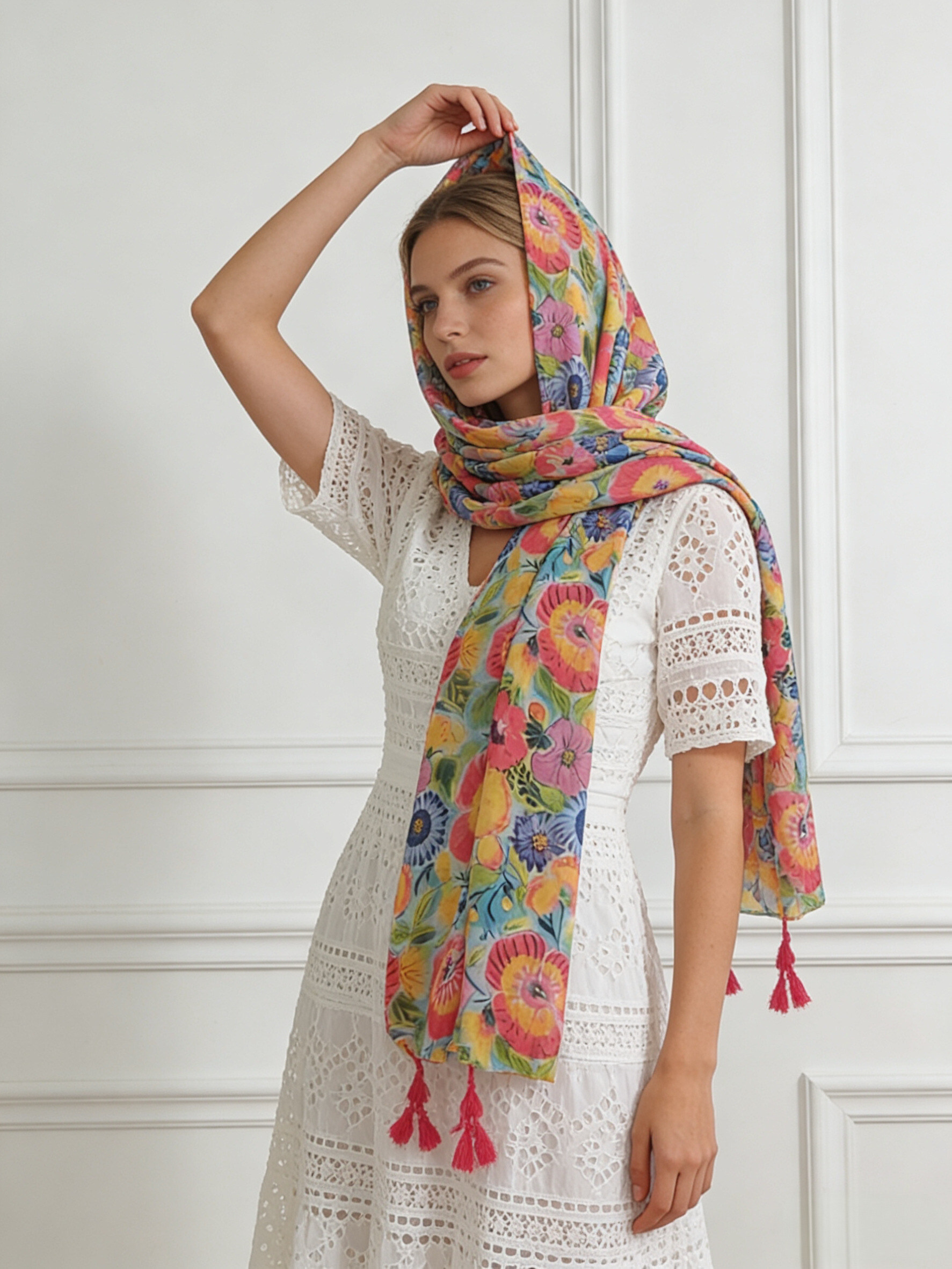 Grossista Sandy Paris - Foulard stampato con nappine