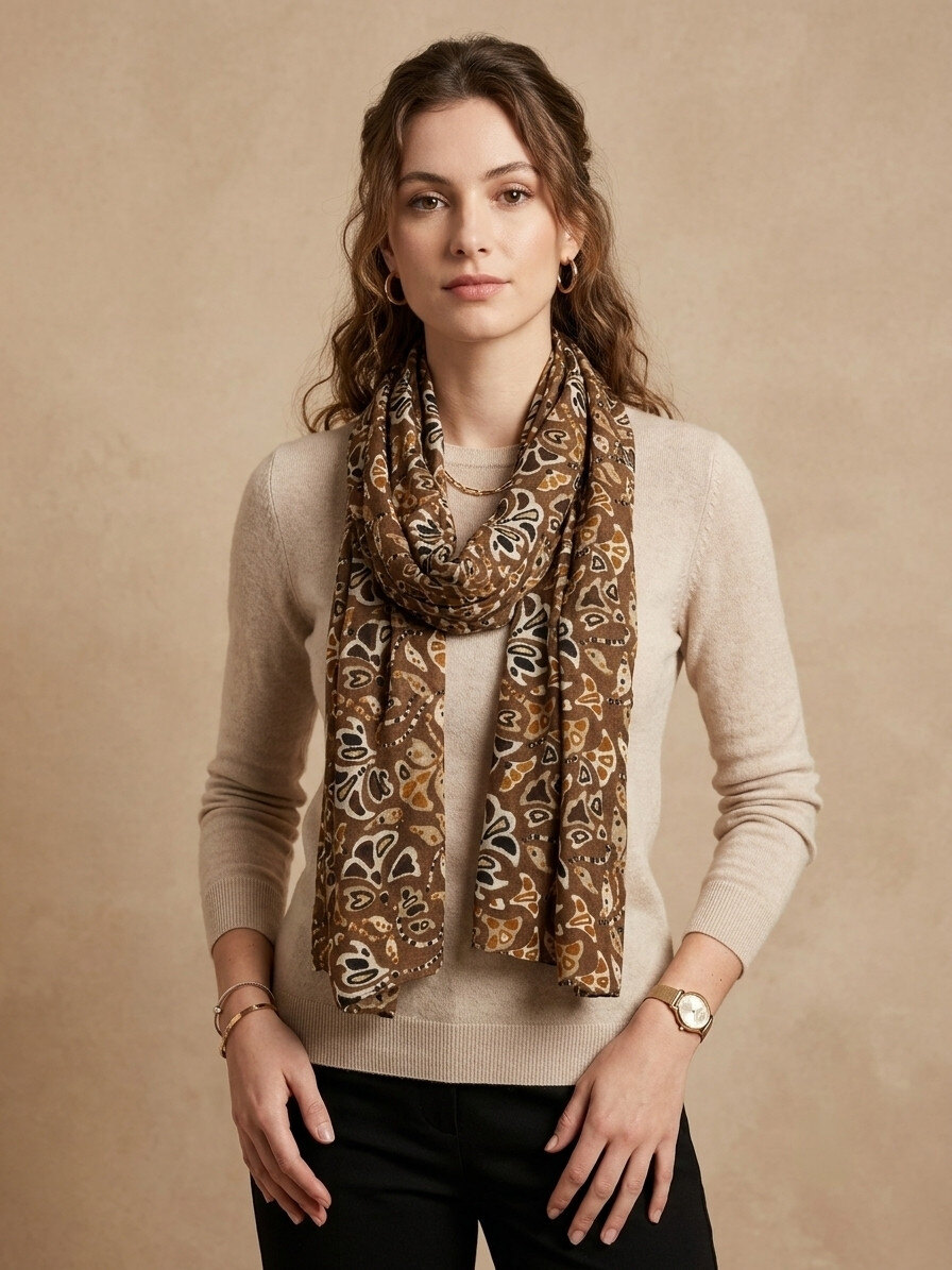 Grossiste Sandy Paris - Foulard Écharpe imprimé motif fleuri avec dorure