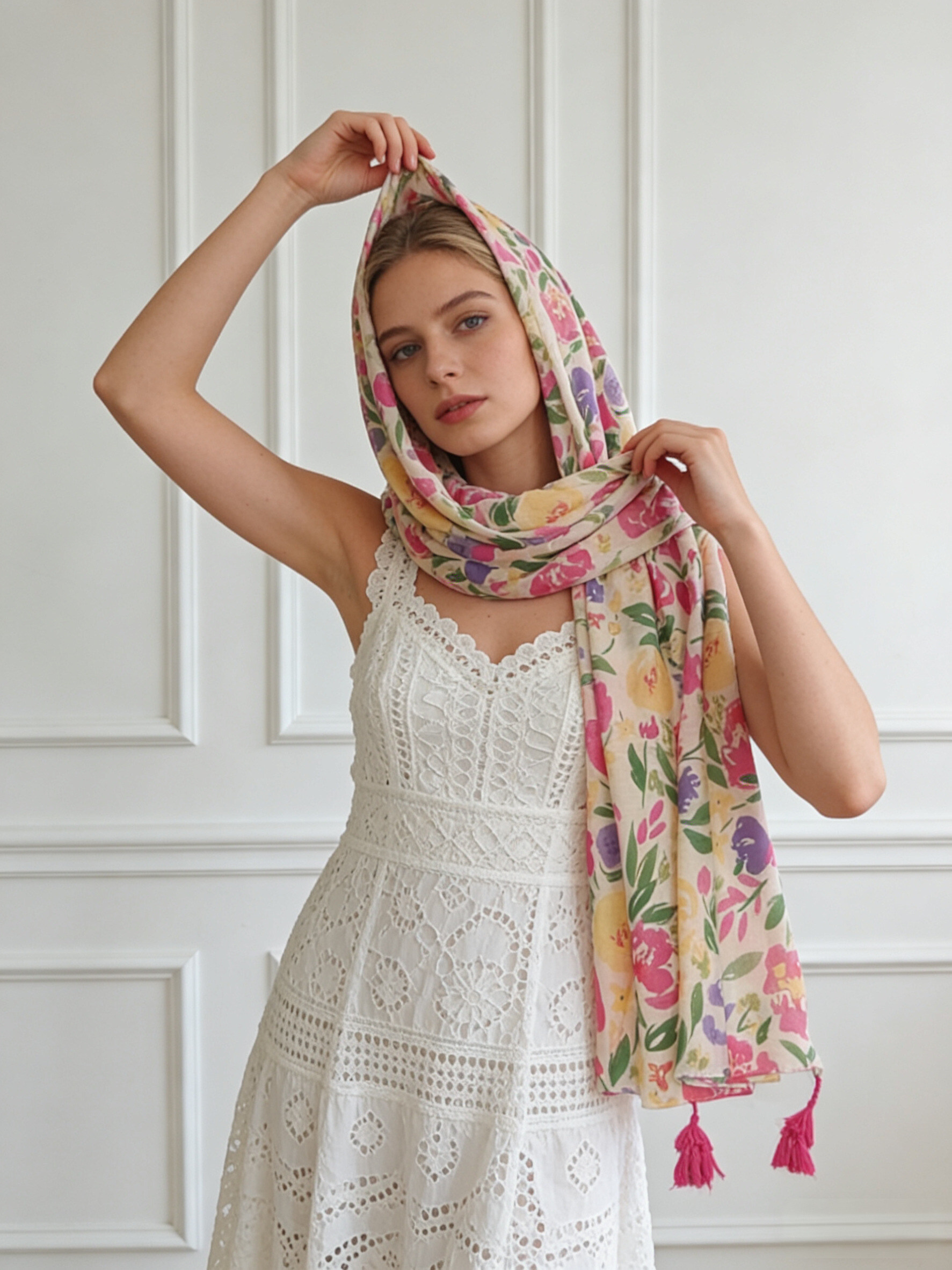 Mayorista Sandy Paris - Pañuelo estampado con borlas
