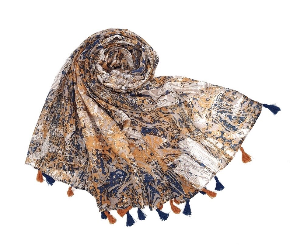 Mayorista Sandy Paris - Pañuelo estampado con borlas