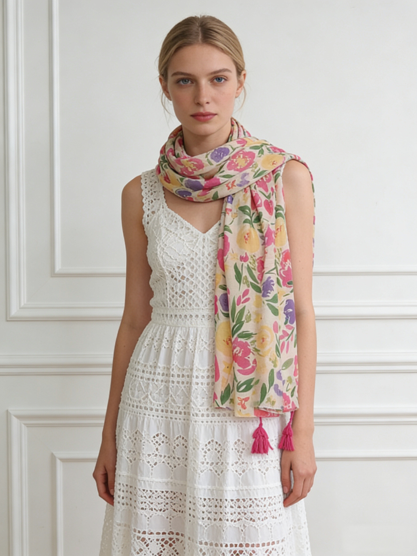 Mayorista Sandy Paris - Pañuelo estampado con borlas