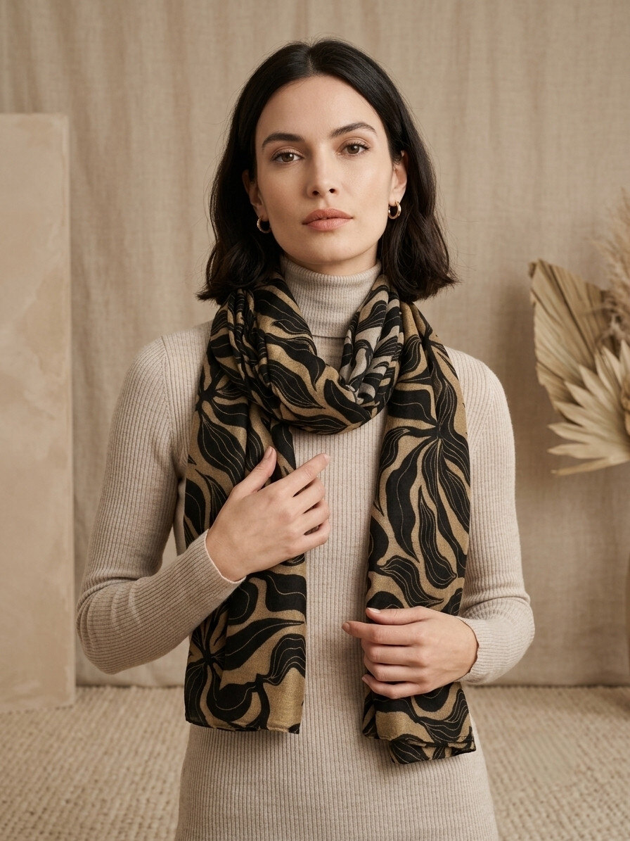 Grossiste Sandy Paris - Foulard Écharpe imprimé motif feuille