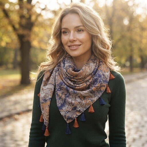 Mayorista Sandy Paris - Pañuelo estampado con borlas