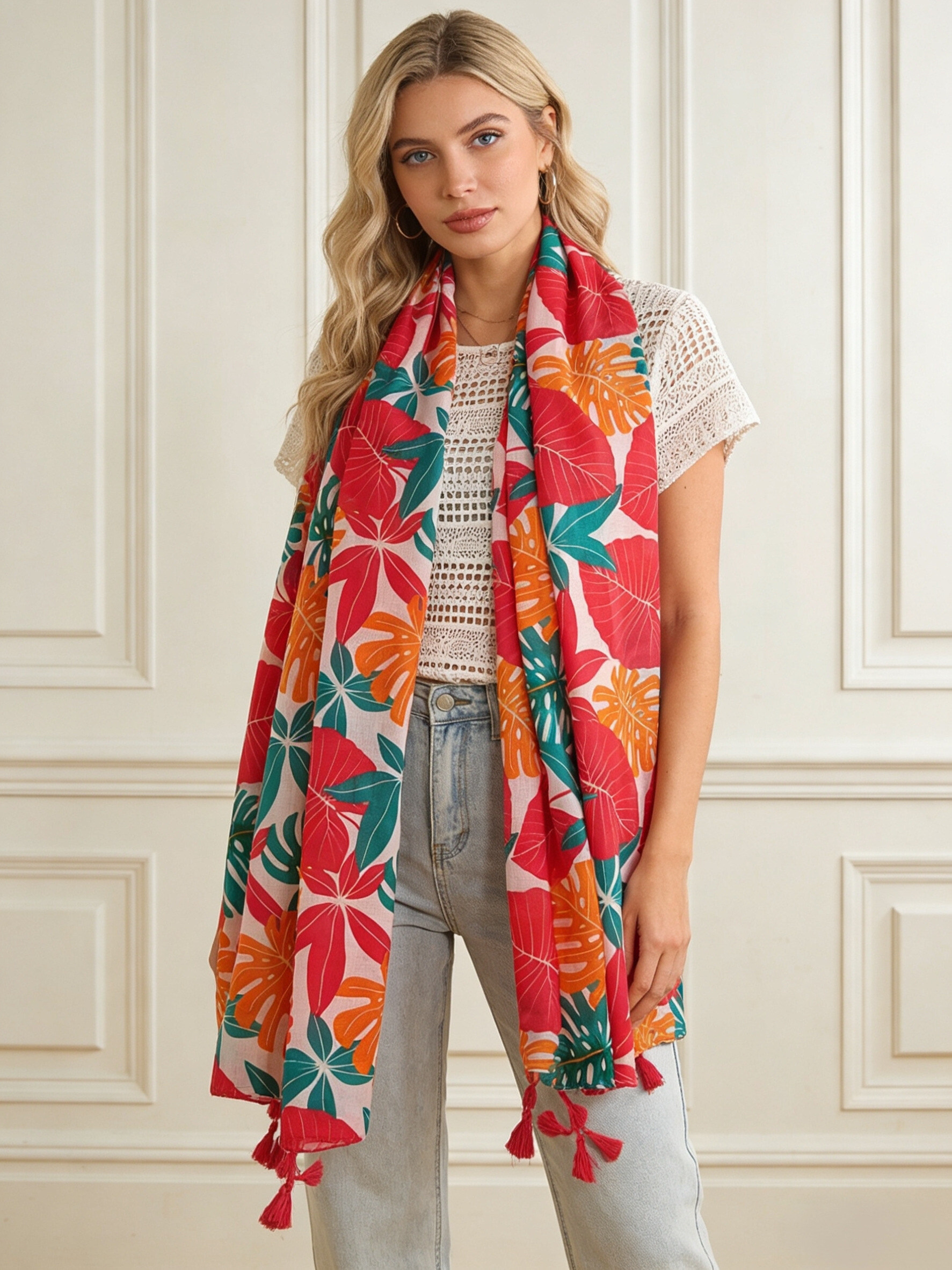 Grossista Sandy Paris - Foulard stampato con nappine
