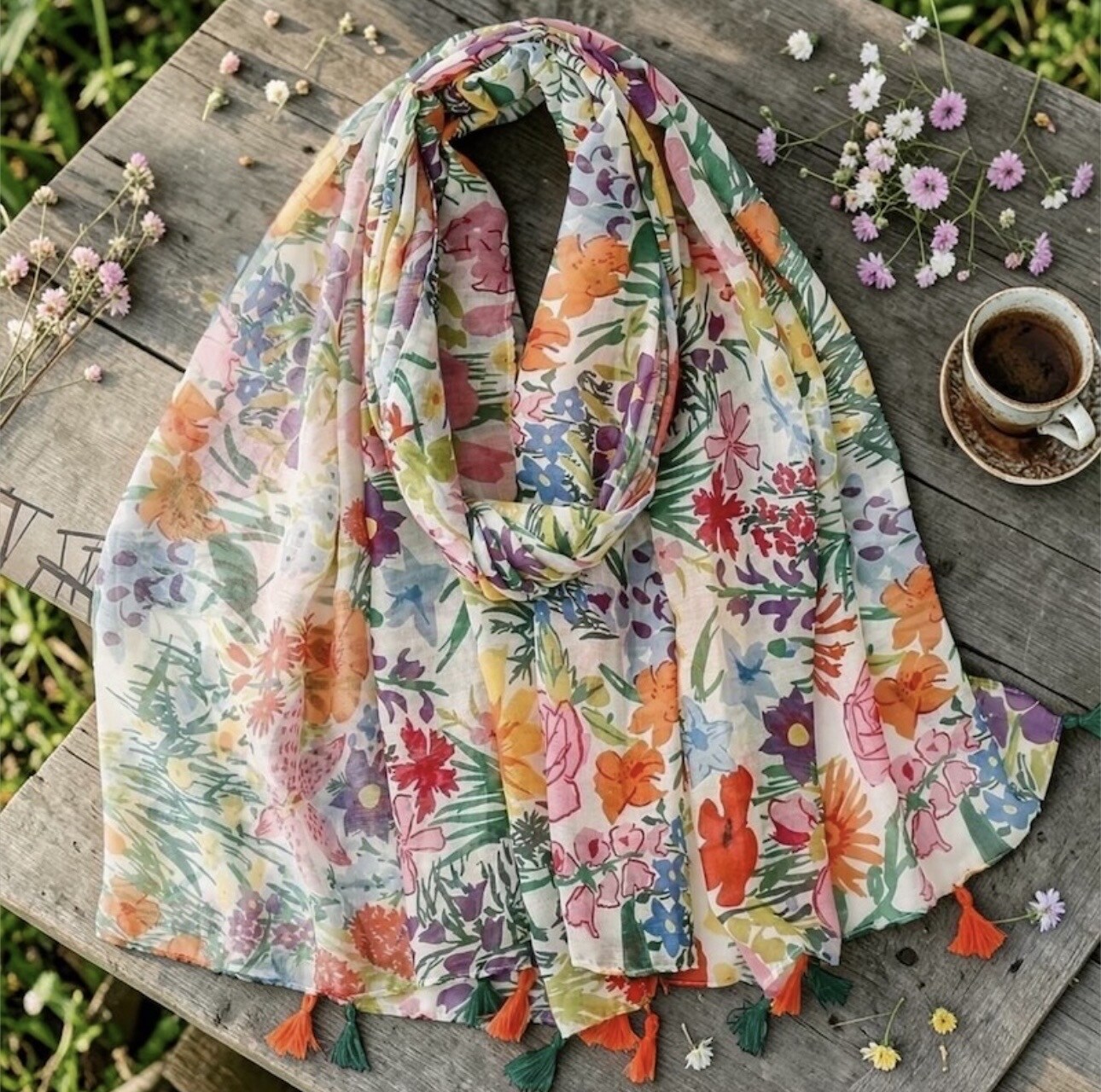 Mayorista Sandy Paris - Pañuelo estampado con borlas