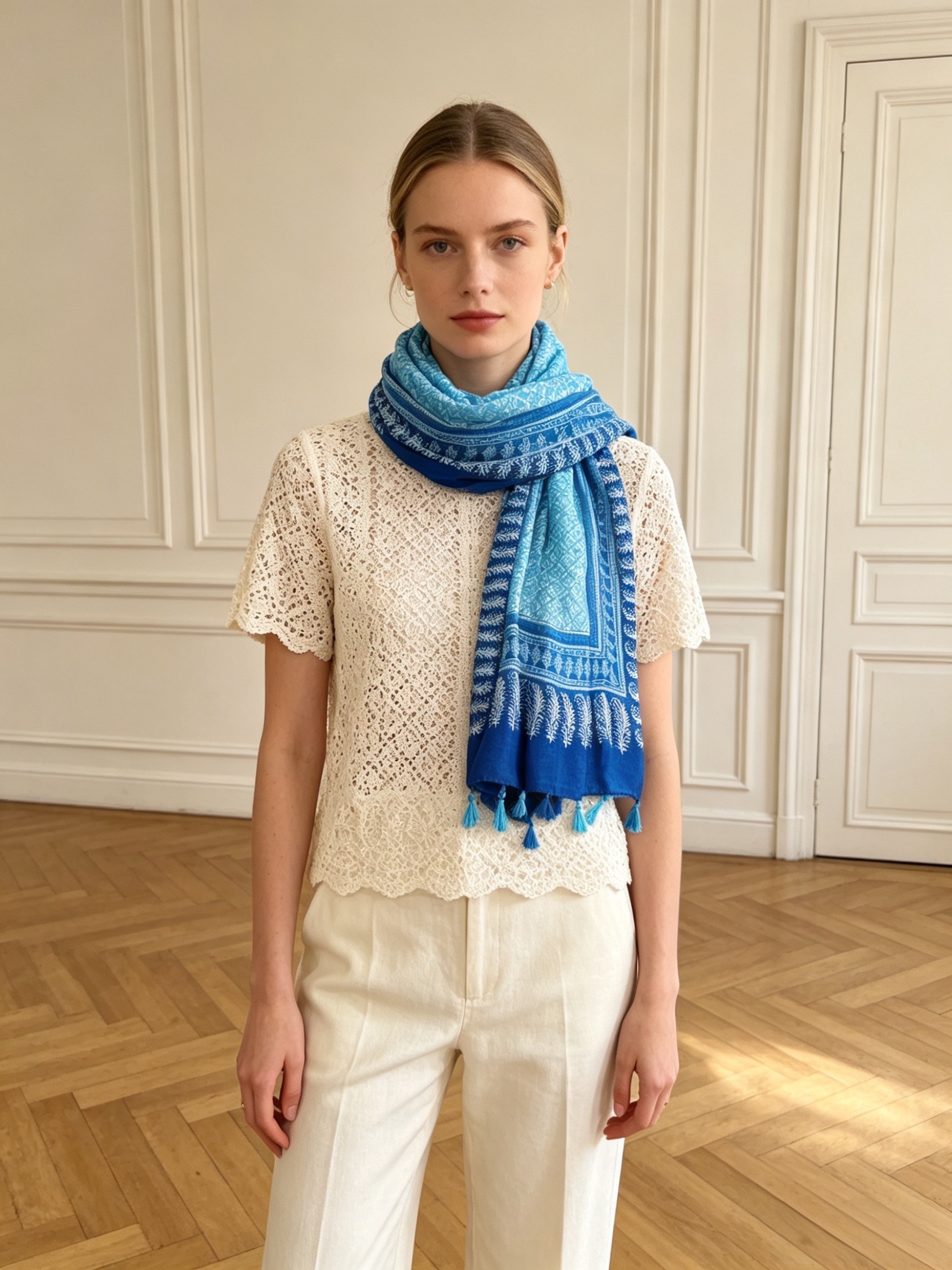 Mayorista Sandy Paris - Pañuelo estampado con borlas