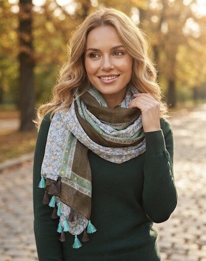 Mayorista Sandy Paris - Pañuelo estampado con borlas