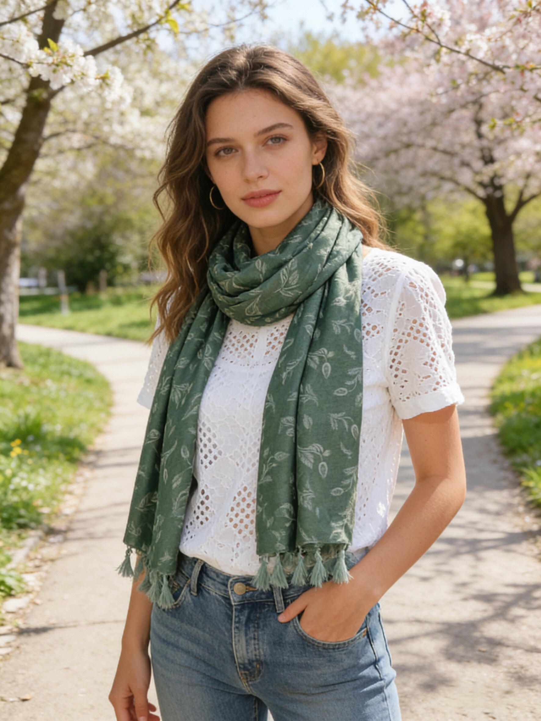 Grossista Sandy Paris - Foulard stampato con nappine