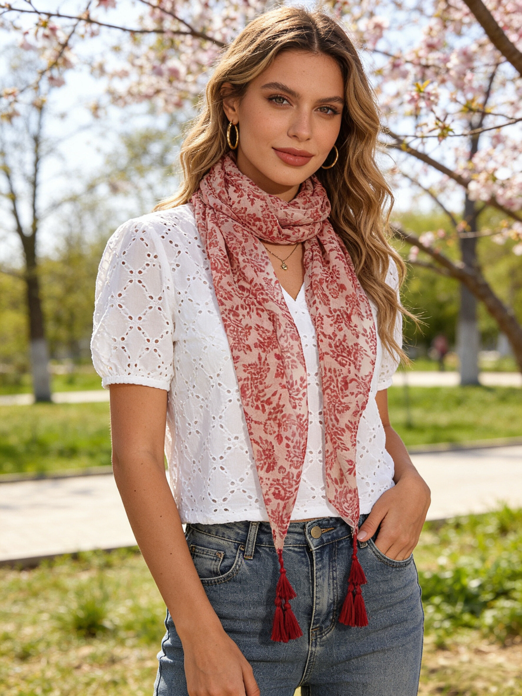 Grossista Sandy Paris - Foulard stampato con nappine