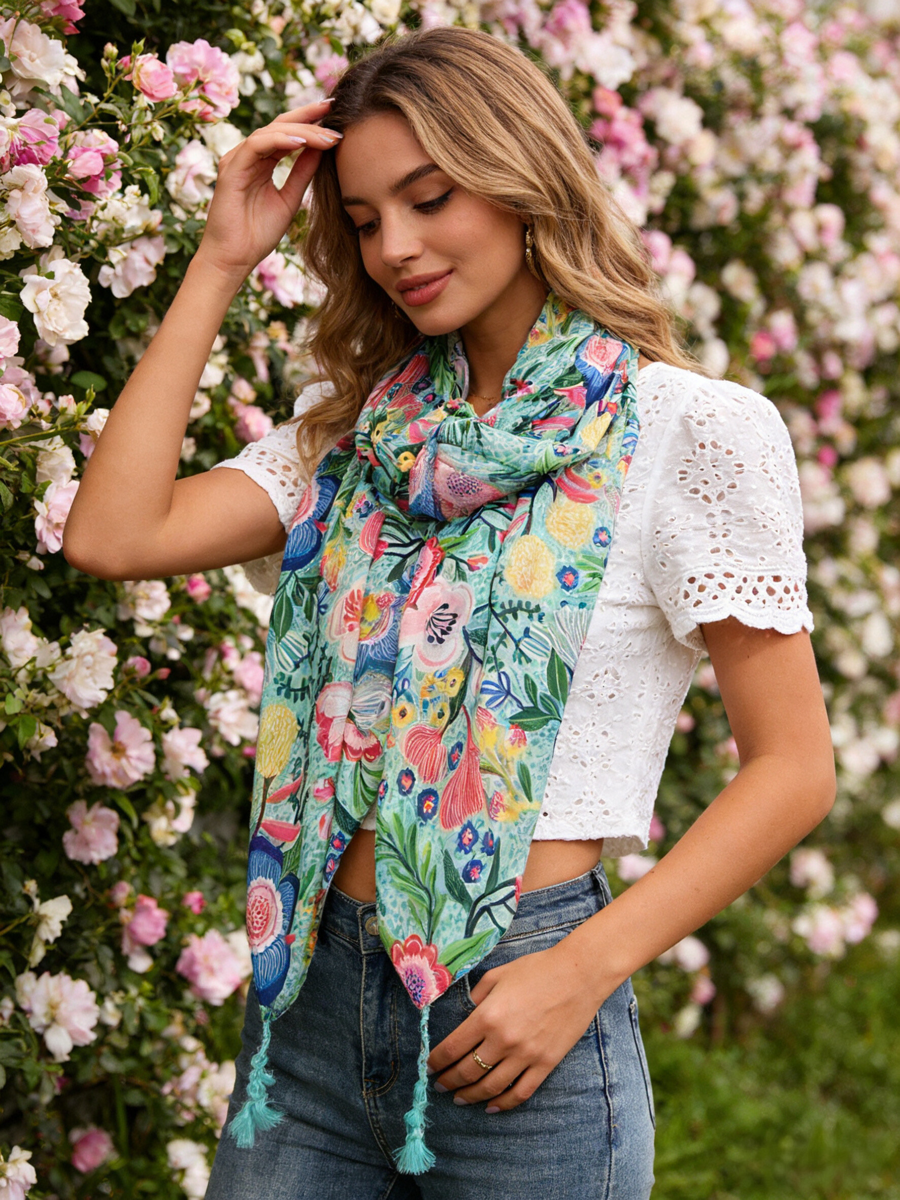 Grossista Sandy Paris - Foulard stampato con nappine