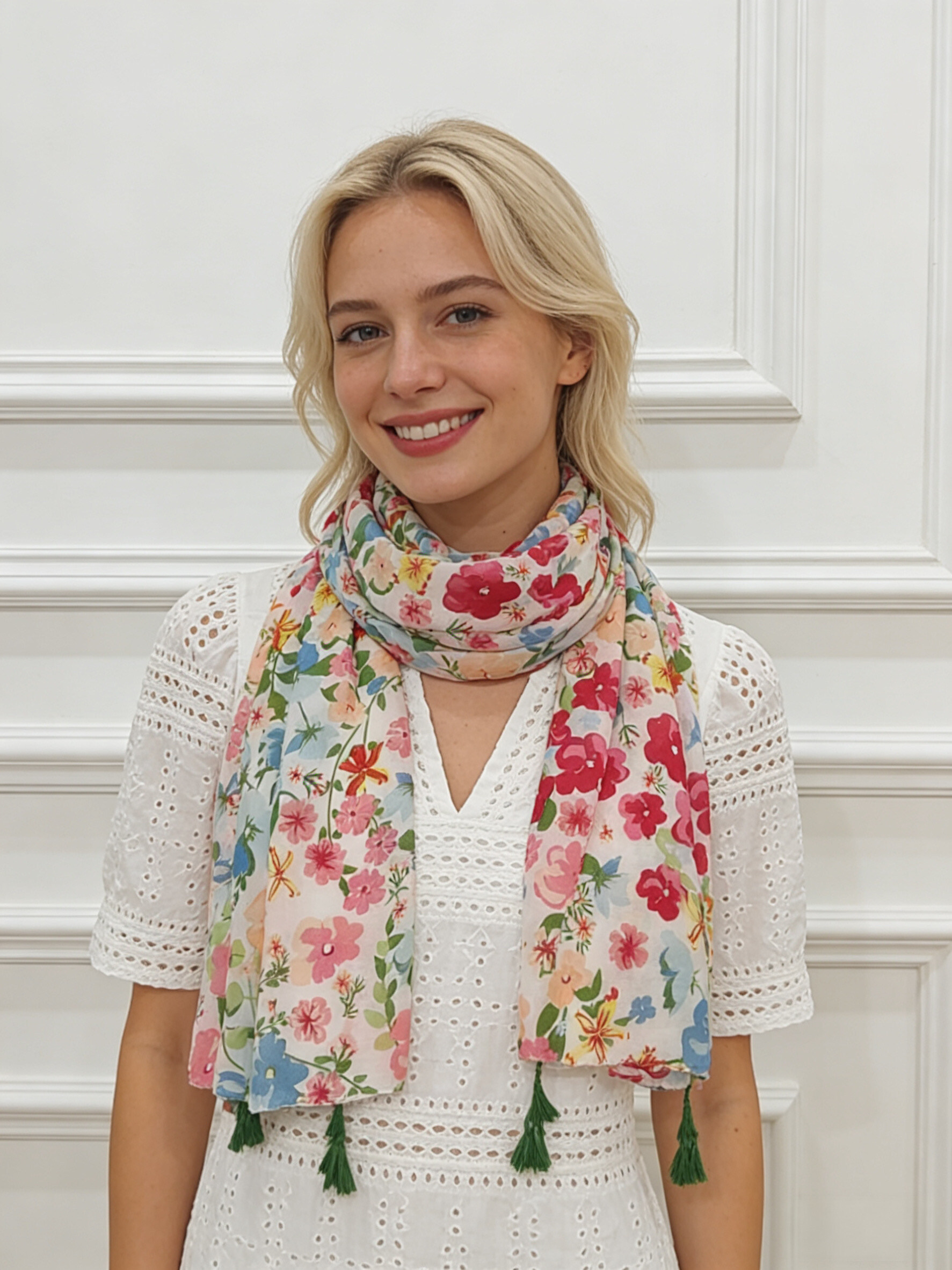 Mayorista Sandy Paris - Pañuelo estampado con borlas