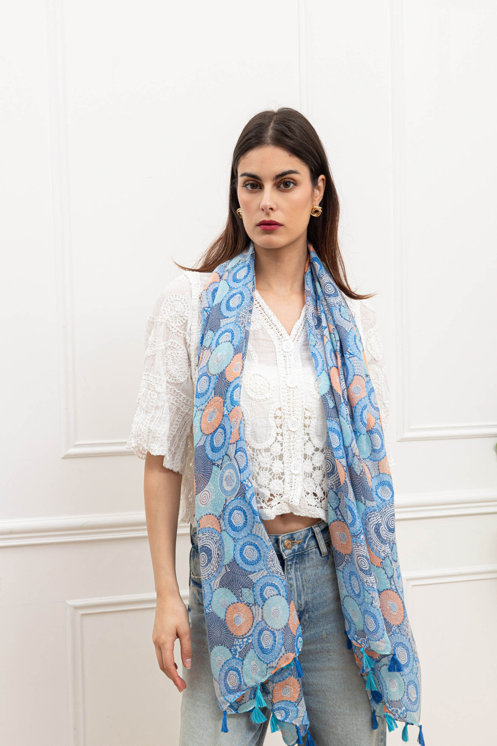Mayorista Sandy Paris - Pañuelo estampado con borlas