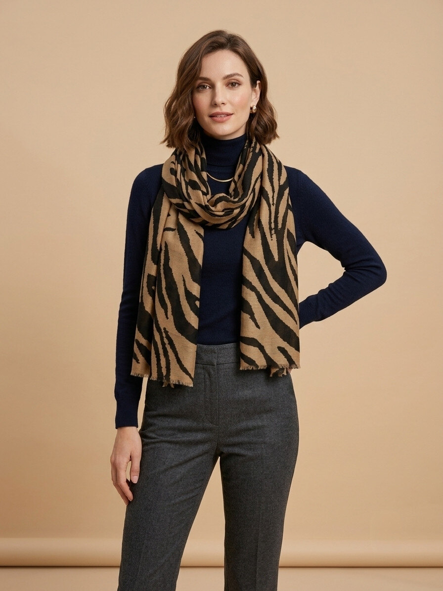 Grossiste Sandy Paris - Foulard Écharpe imprimé motif avec dorure
