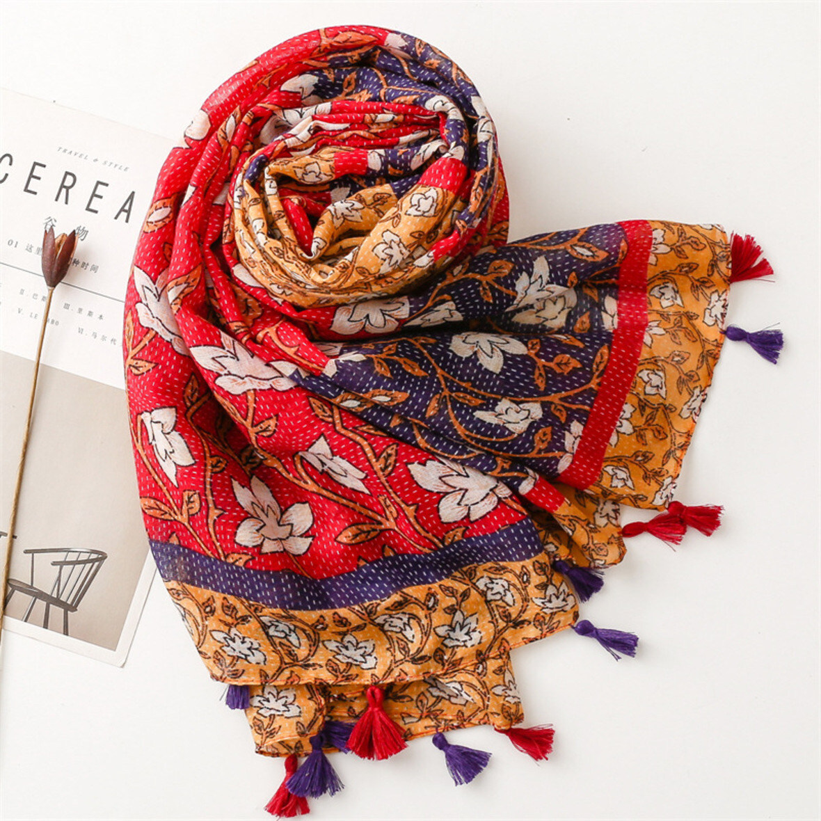 Mayorista Sandy Paris - Pañuelo estampado con borlas