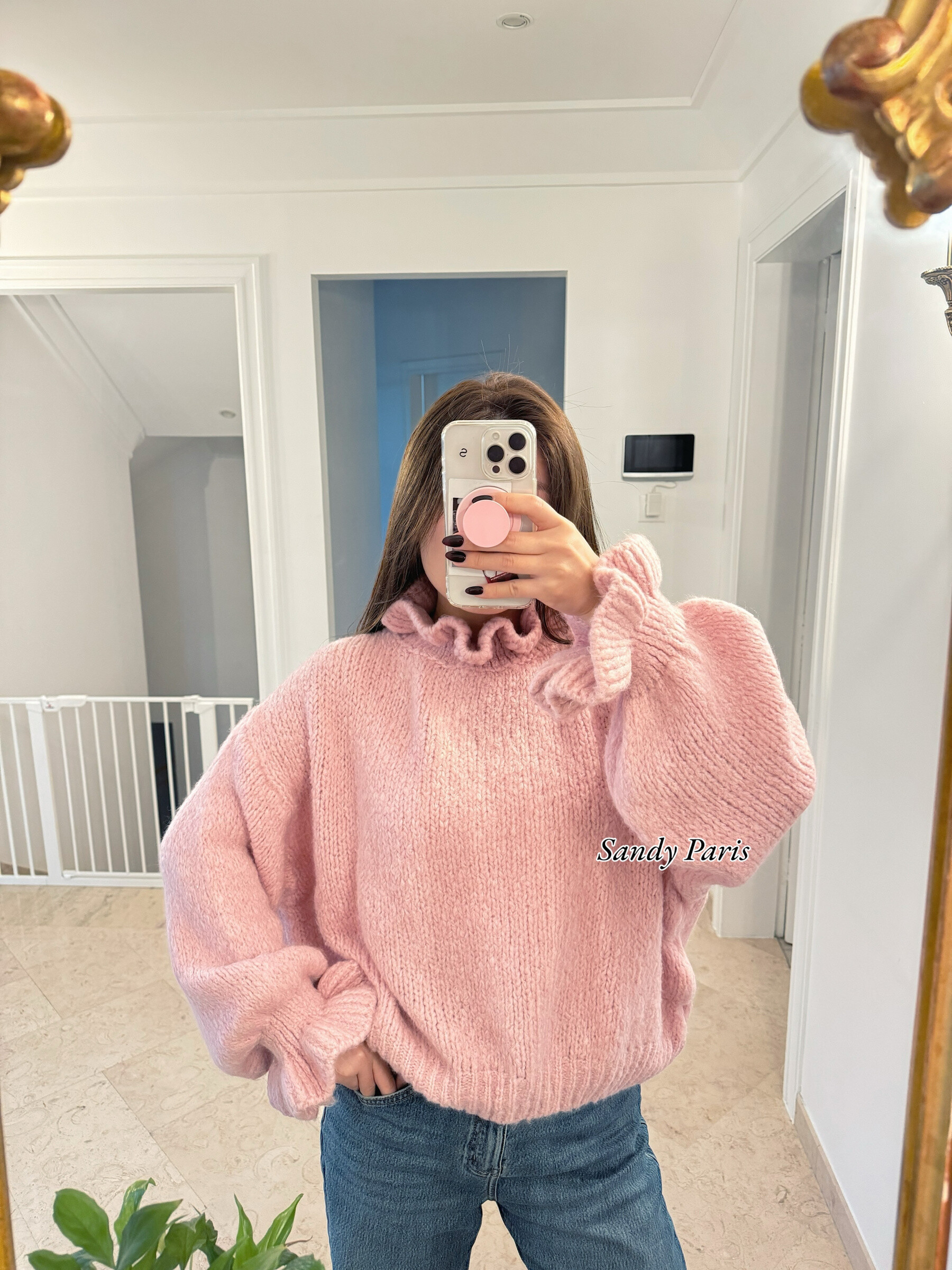 Mayorista Sandy Paris - Cárdigan oversize esponjoso con botón dorado con mohair y lana