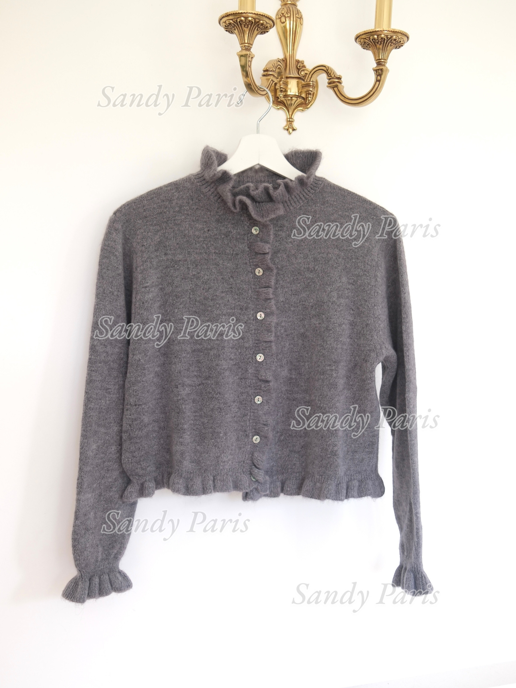 Grossiste Sandy Paris - Cardigan col volanté avec 30% d’alpaga – Sandy Paris