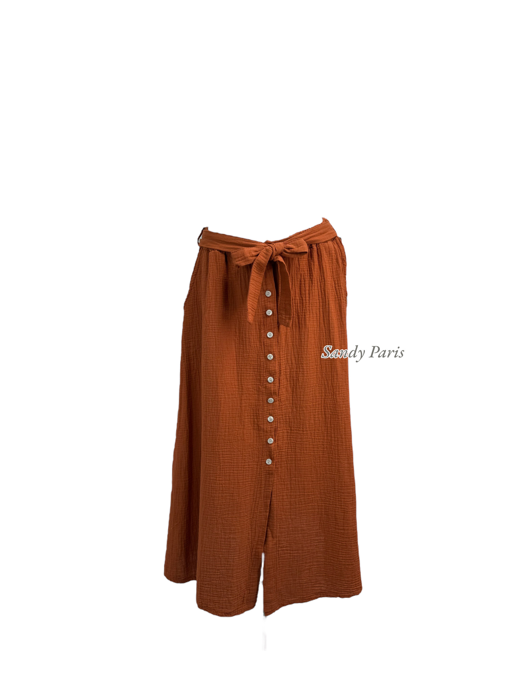 Grossista Sandy Paris - Gonna Midi Abbottonata in Garza di Cotone con Cintura