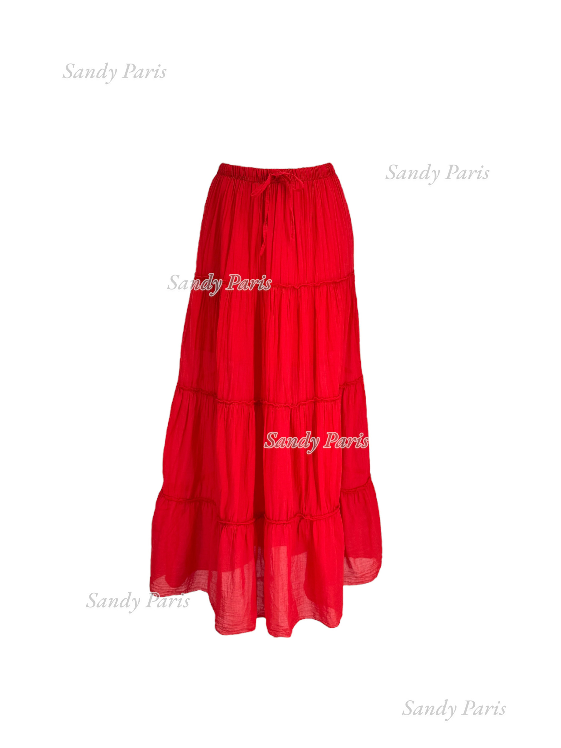 Grossista Sandy Paris - Gonna lunga in cotone con cordoncino regolabile