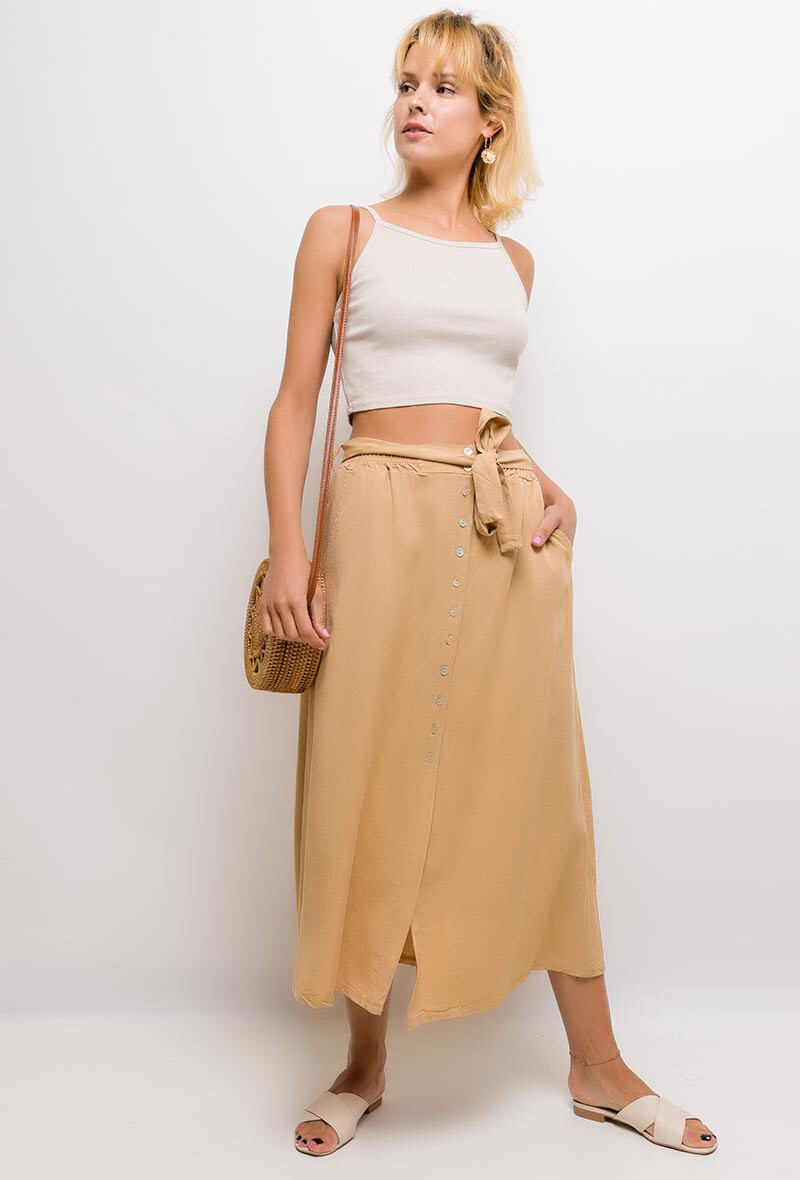 Grossiste Sandy Paris - Jupe Midi Boutonnée en Lyocell avec Ceinture