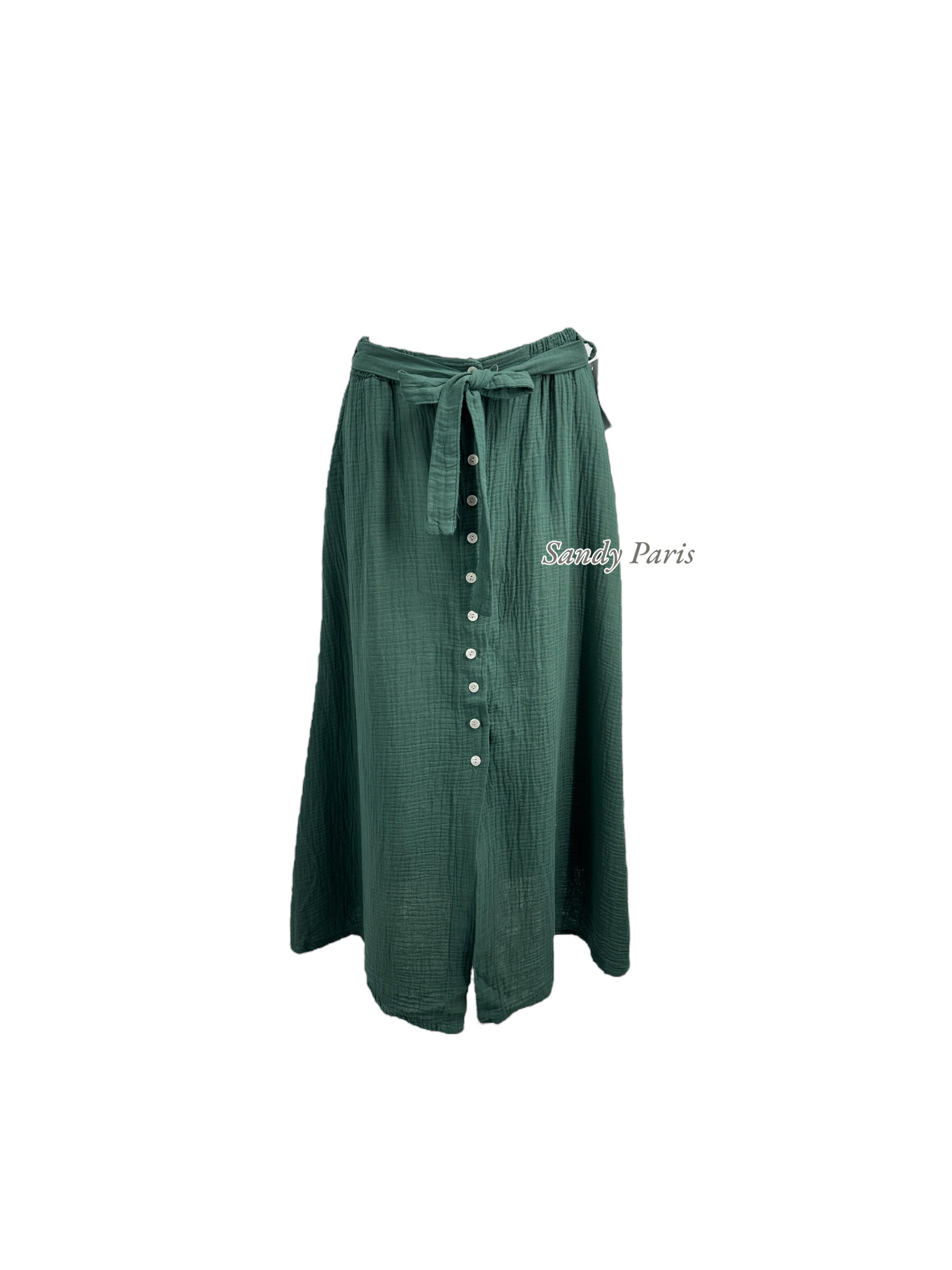 Grossiste Sandy Paris - Jupe Midi Boutonnée en Coton Gaze avec Ceinture