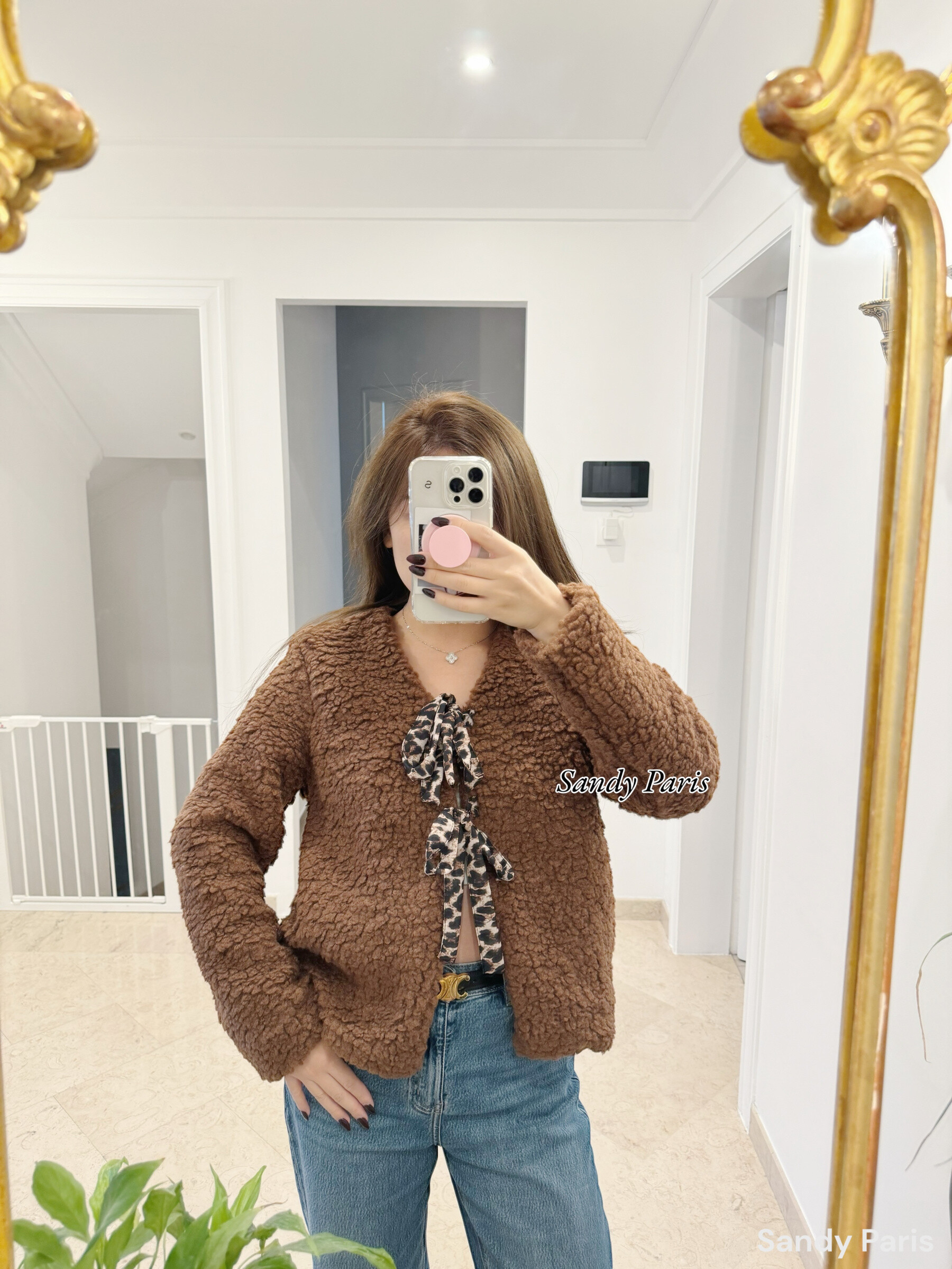 Großhändler Sandy Paris - Jacke aus synthetischem Shearling mit Leopardenschleife
