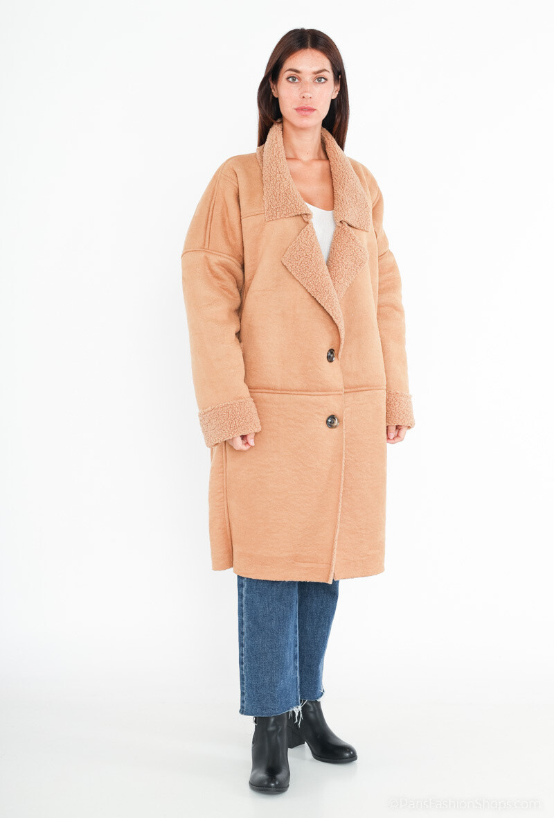 Großhändler Sandy Paris - Mantel in Shearling-Optik mit Tasche