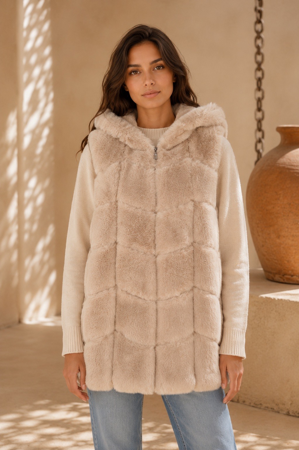 Wholesaler Sandy Paris - Faux fur coat with hood and pocket