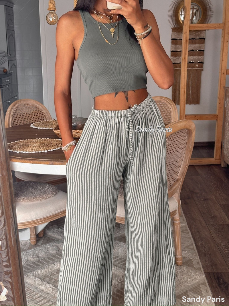Wholesaler Sandy Paris - Striped cotton gauze pants