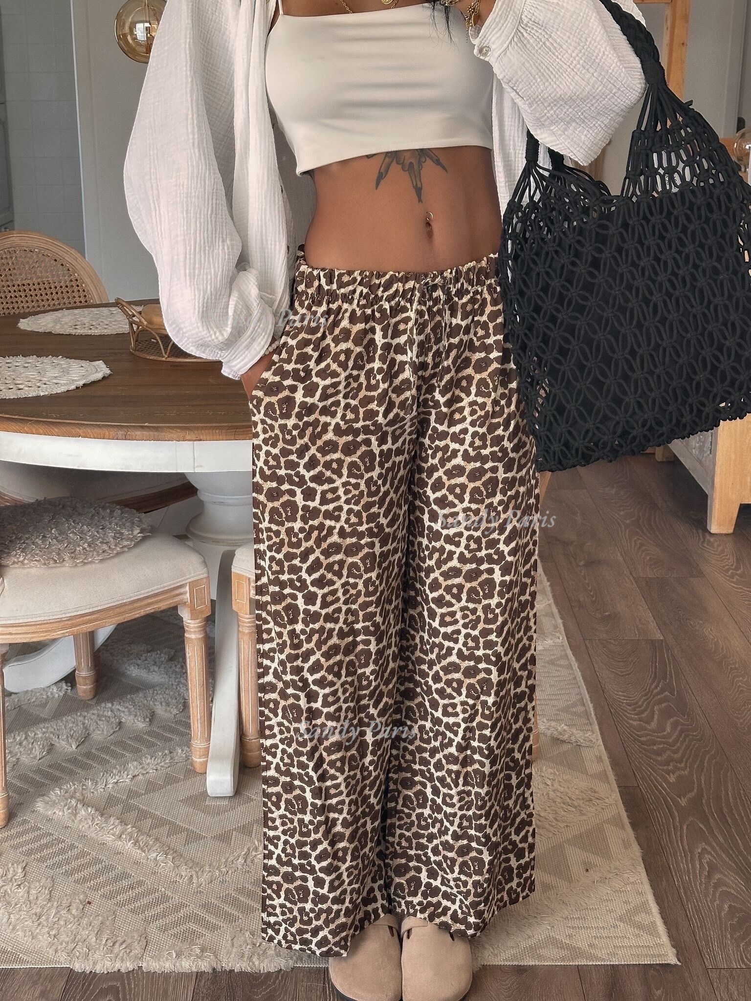 Großhändler Sandy Paris - Weite Hose aus Leinenmischung mit Leopardenmuster