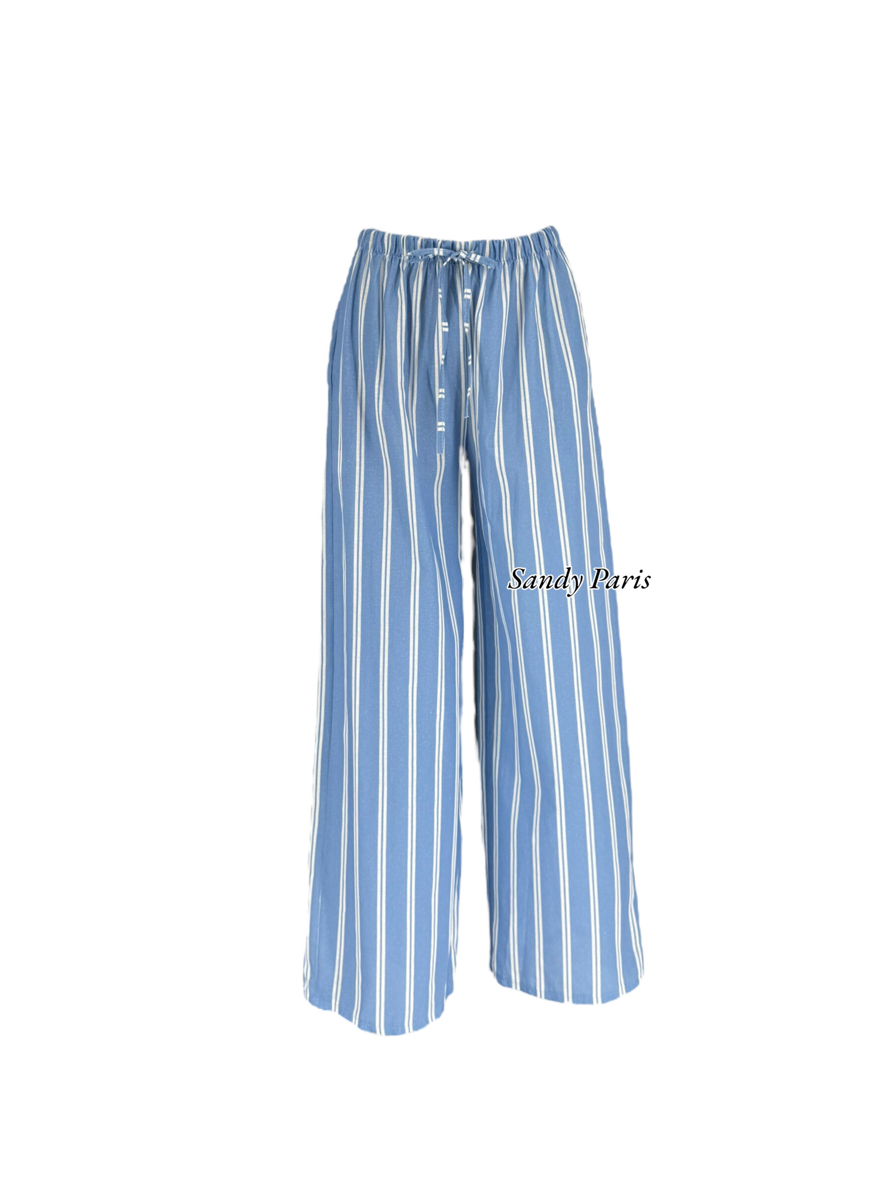 Grossiste Sandy Paris - Pantalon Large Rayé en Lin Mélangé avec Poches – Élégance Décontractée