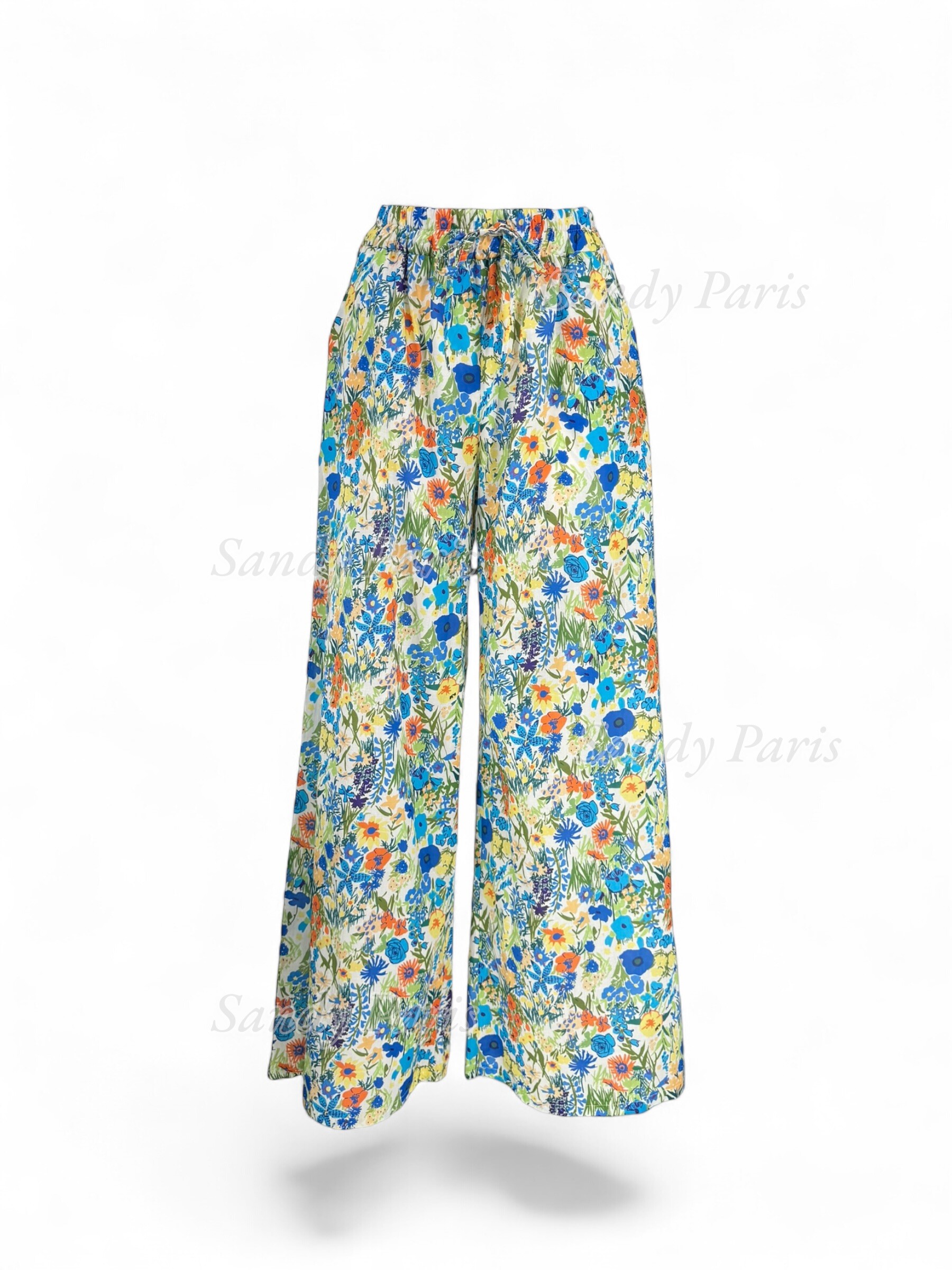 Grossista Sandy Paris - Pantaloni Larghi Fluidi con Stampa Floreale