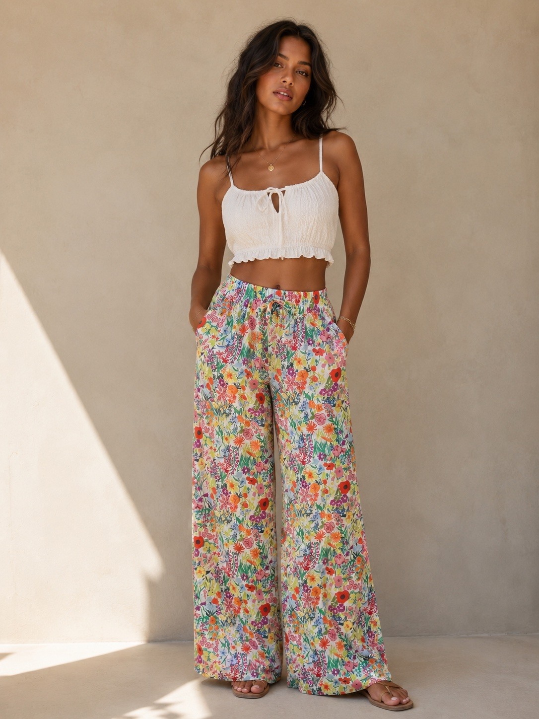 Mayorista Sandy Paris - Pantalón Ancho Fluido con Estampado Floral
