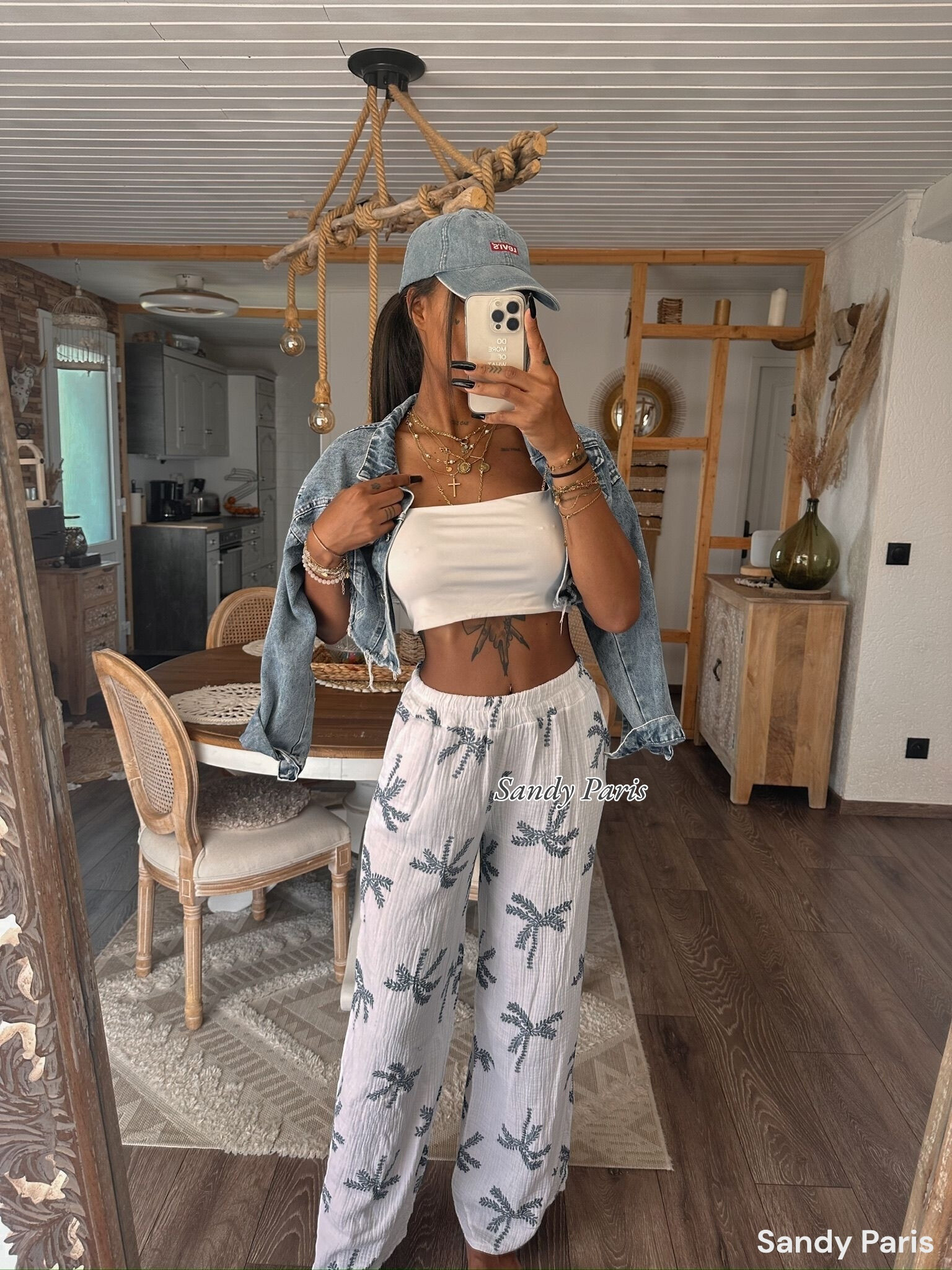 Grossiste Sandy Paris - Pantalon Large en Coton Gaze - Imprimé Palmiers