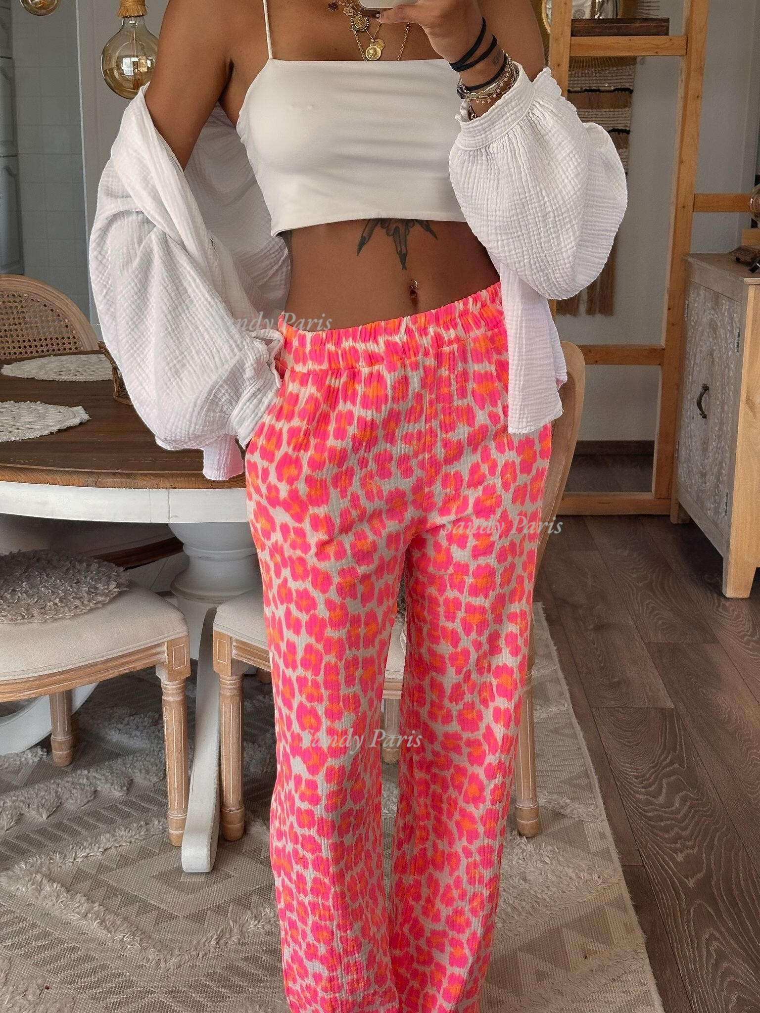 Grossiste Sandy Paris - Pantalon Léopard en Coton Gaze – Confort et Style Féminin