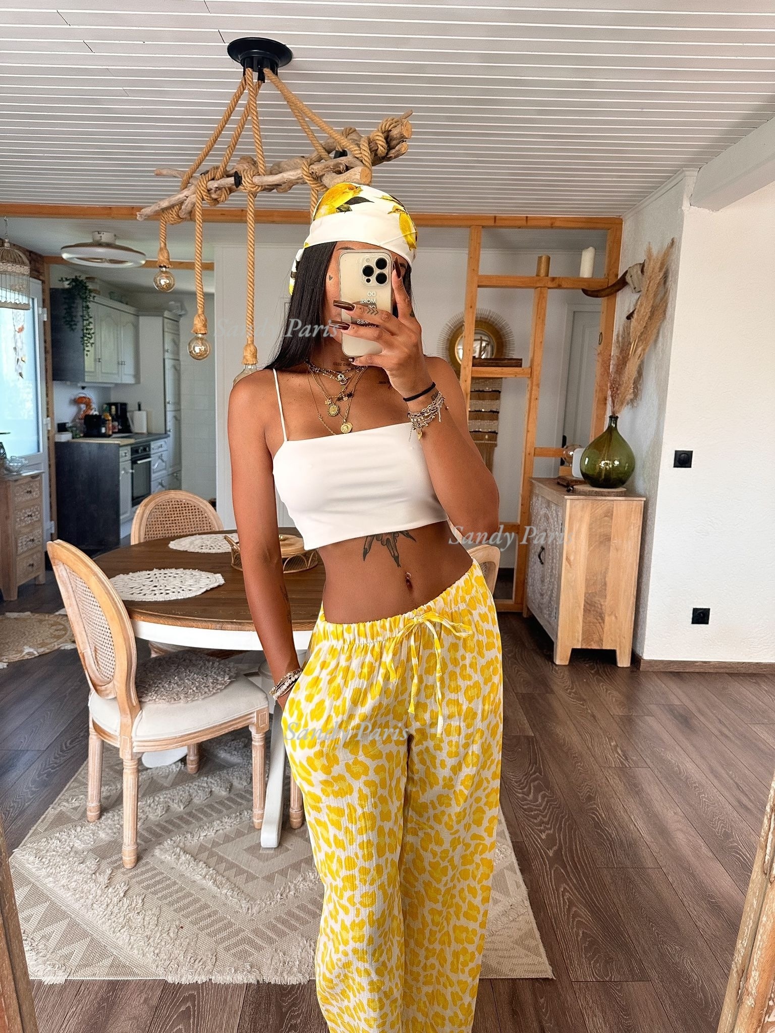 Grossista Sandy Paris - Pantaloni ampi in misto lino con stampa leopardata