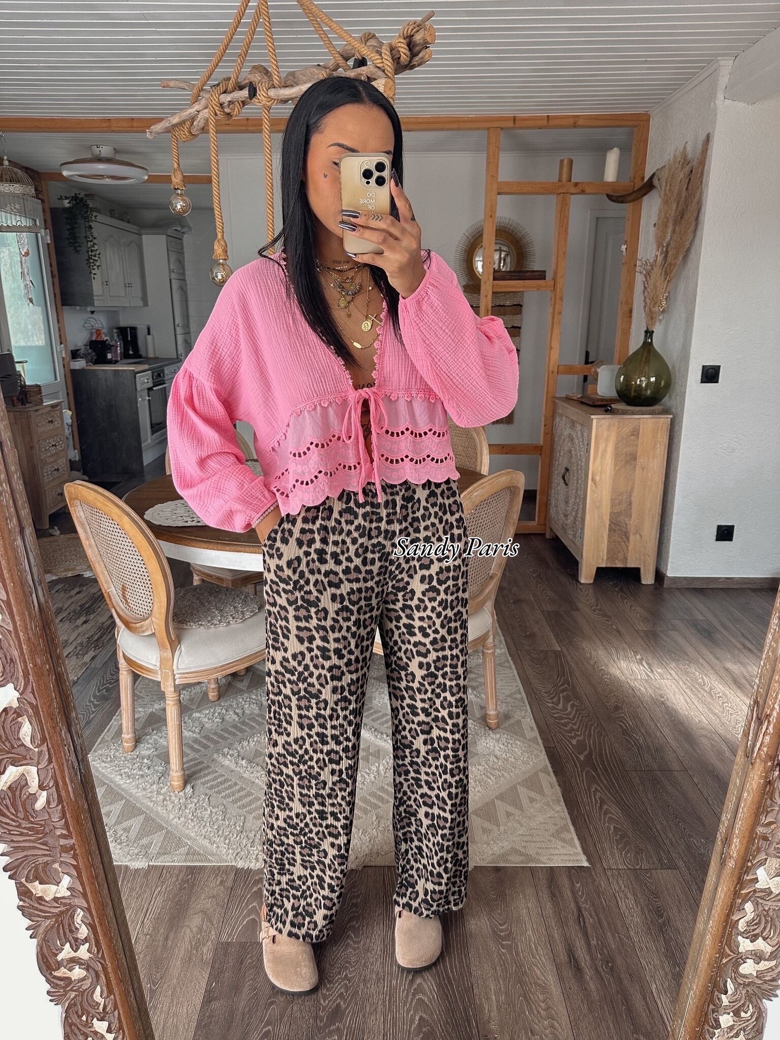 Grossista Sandy Paris - Pantaloni in Garza di Cotone Leopardata – Comfort e Stile Femminile