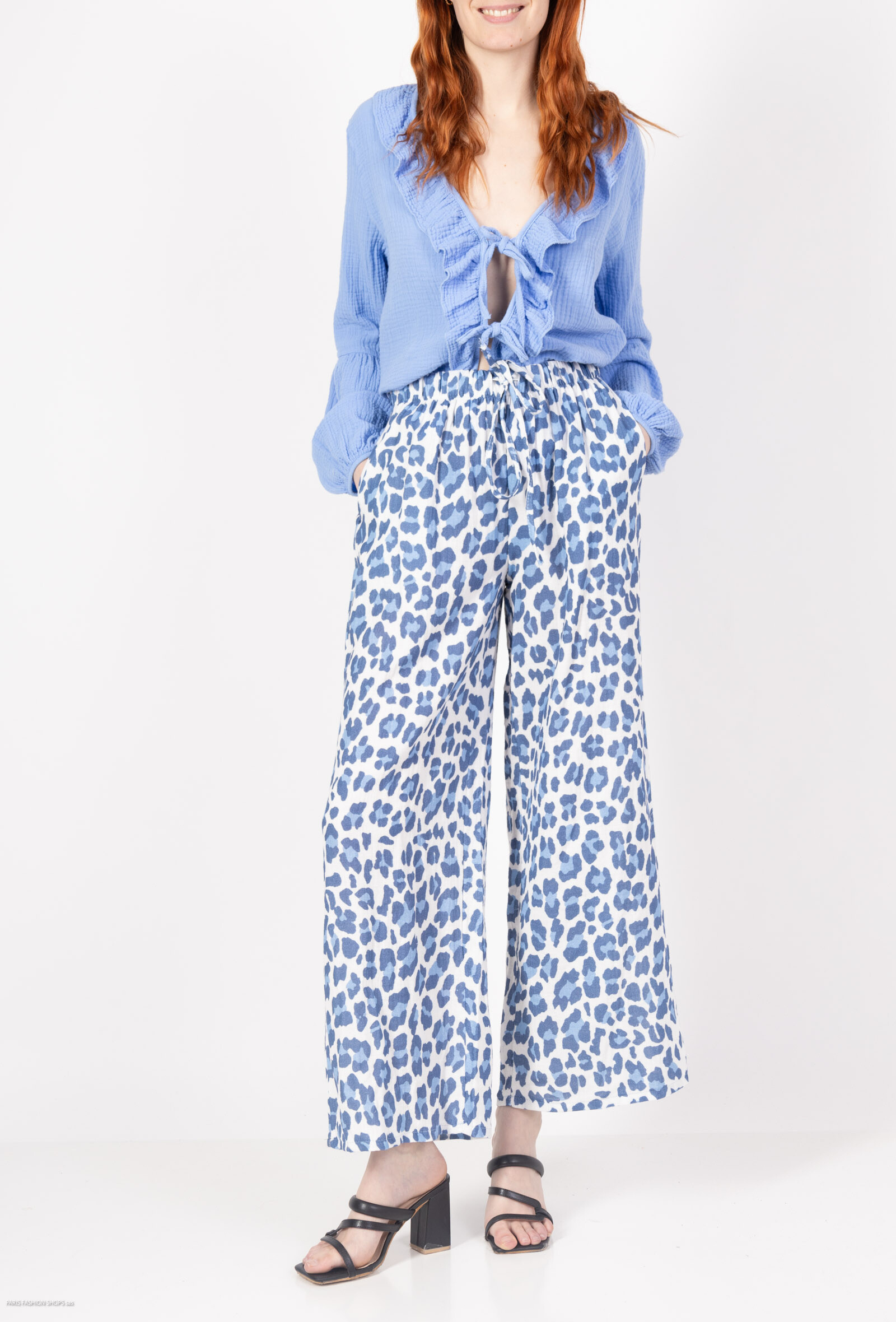 Grossiste Sandy Paris - Pantalon ample en coton gaze imprimé léopard