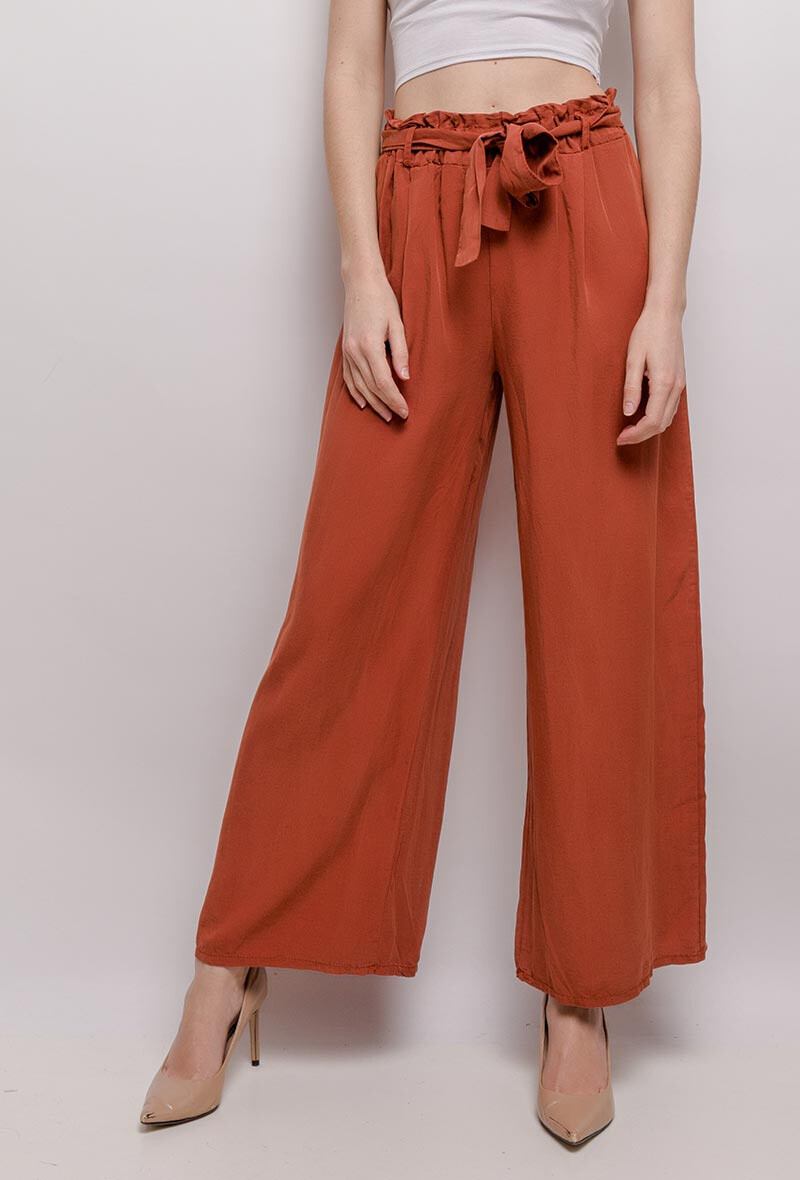 Wholesaler Sandy Paris - Wide-leg lyocell pants with high waist and tied belt