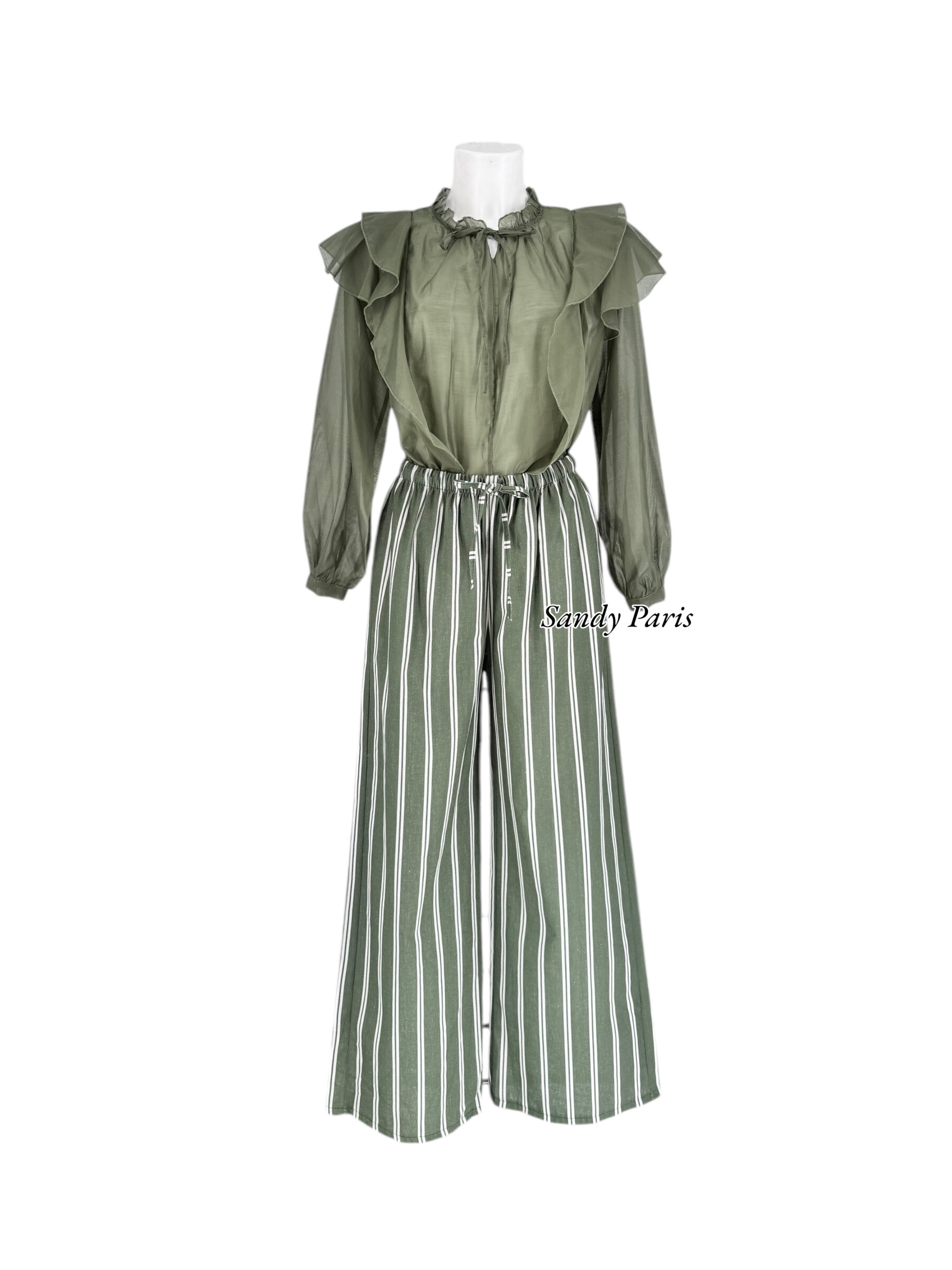 Wholesaler Sandy Paris - Large striped linen pants mixed with pockets - relaxed elegance