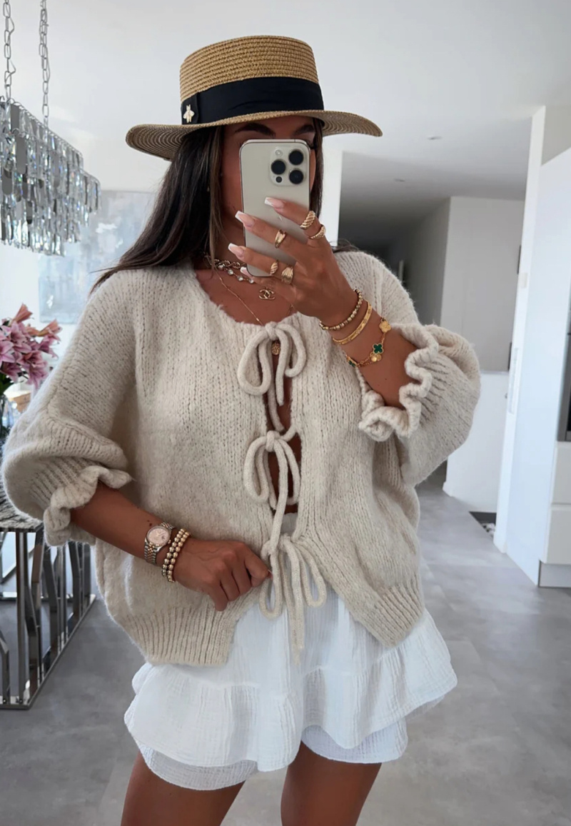 Wholesaler Sandy Paris - Fluffy cardigan with puff sleeves with wool and mohair