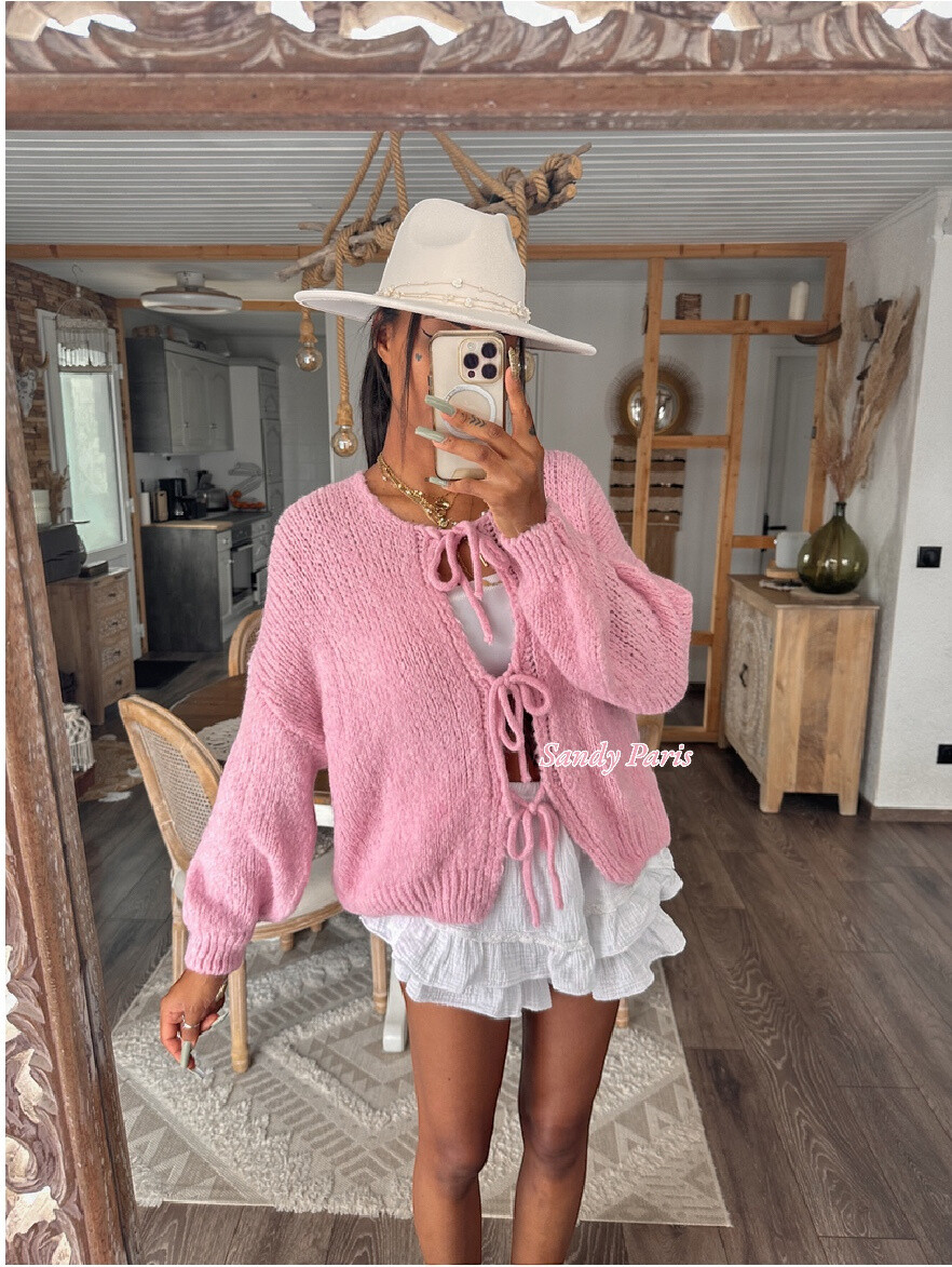 Wholesaler Sandy Paris - Fluffy cardigan with puff sleeves with wool and mohair