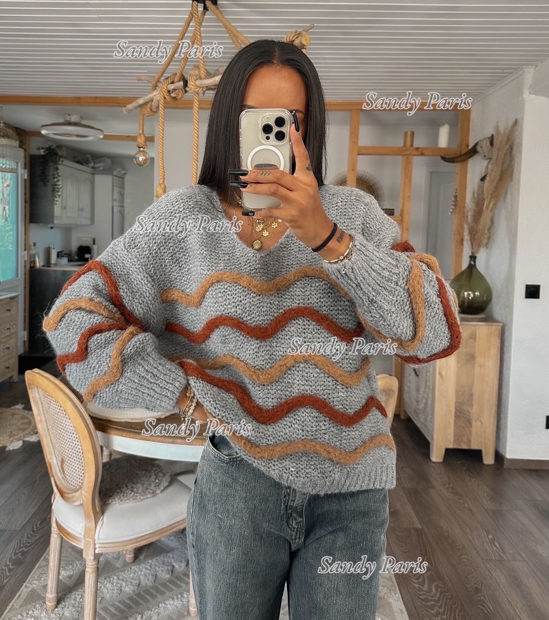 Mayorista Sandy Paris - Suéter de lana y alpaca con rayas onduladas – Sandy Paris