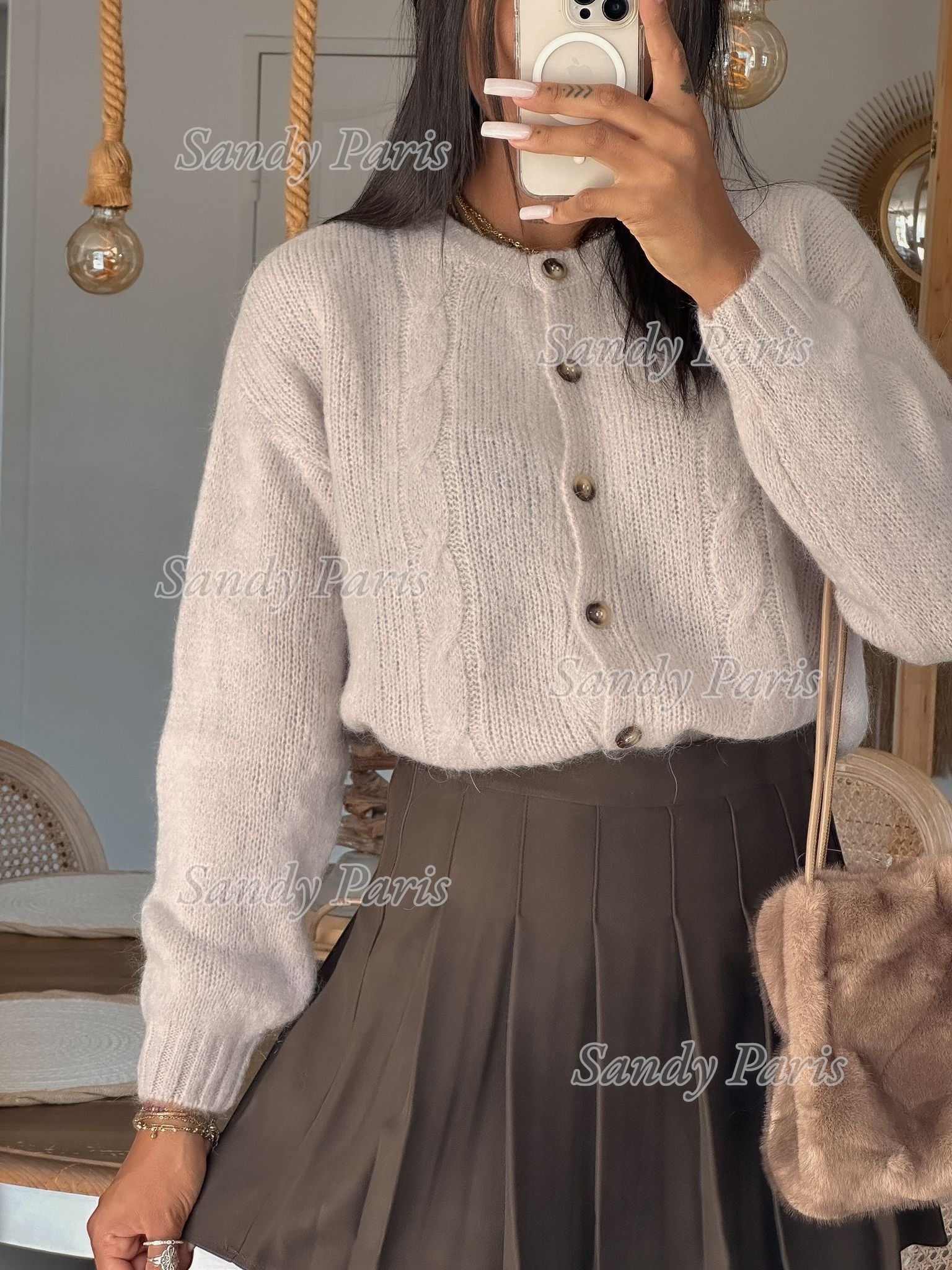 Wholesaler Sandy Paris - Cable-knit cardigan with 30% mohair – Sandy Paris