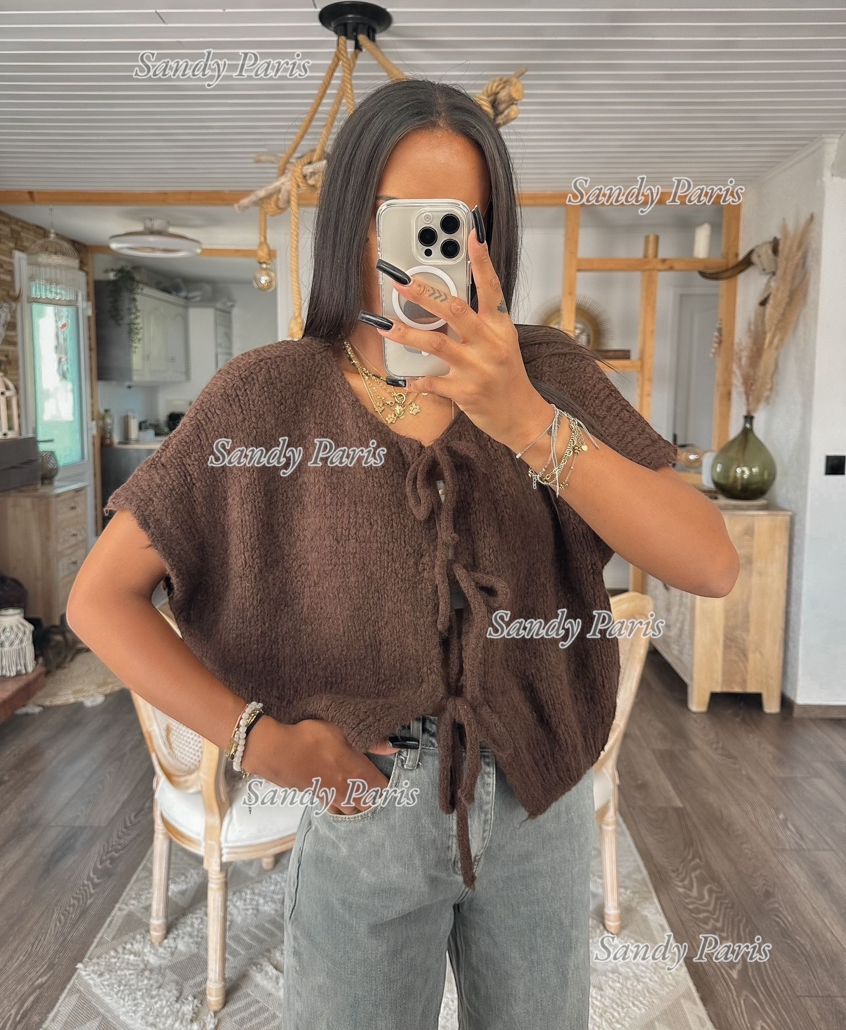 Grossiste Sandy Paris - Gilet Sans Manche à Noeud en Laine & Mohair - Sandy Paris