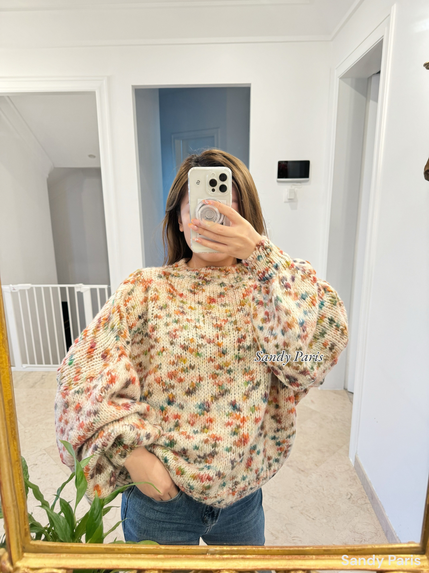 Grossiste Sandy Paris - Pull en Maille à Motif Tacheté Avec Laine - Manches Bouffantes