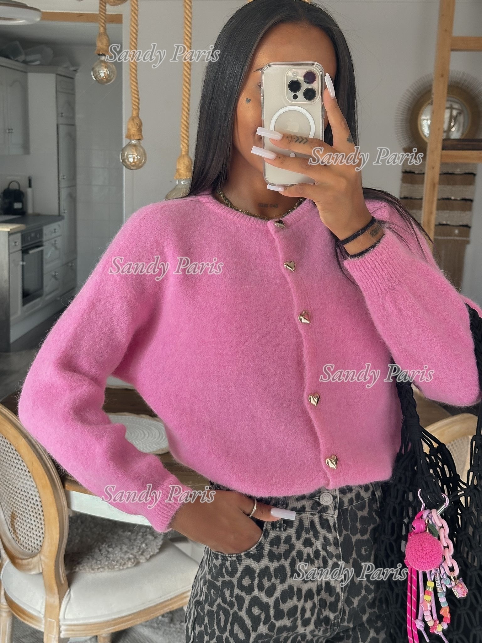 Wholesaler Sandy Paris - 52% Alpaca & Wool Cardigan with Heart Button - Sandy Paris
