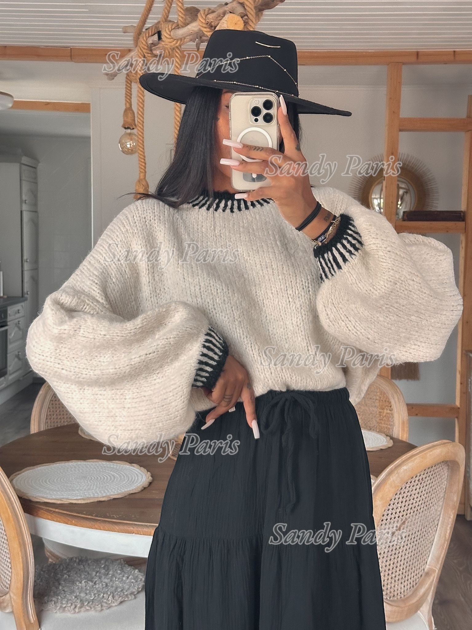 Grossiste Sandy Paris - Pull oversize en maille bicolore – Sandy Paris