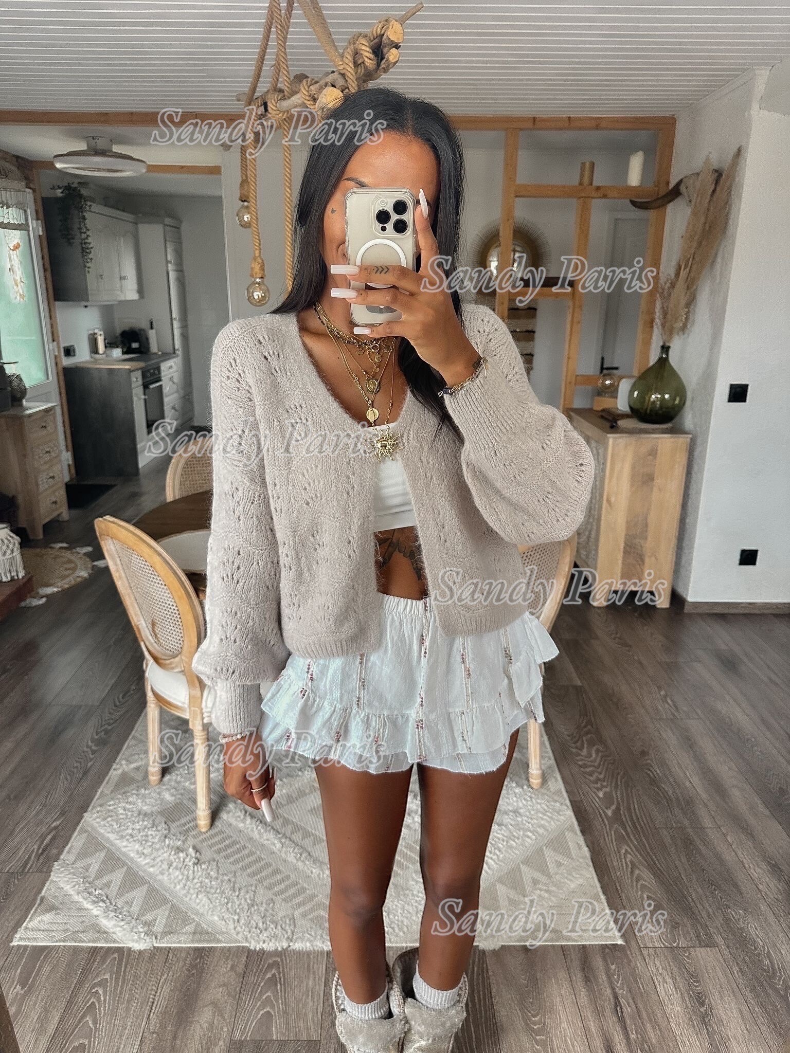 Großhändler Sandy Paris - Lochstrick-Cardigan mit 30% Mohair -Sandy Paris